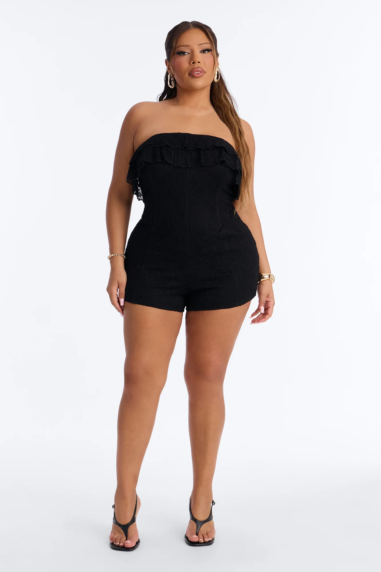 Leia Textured Lace Micro Romper - Black - Image 6