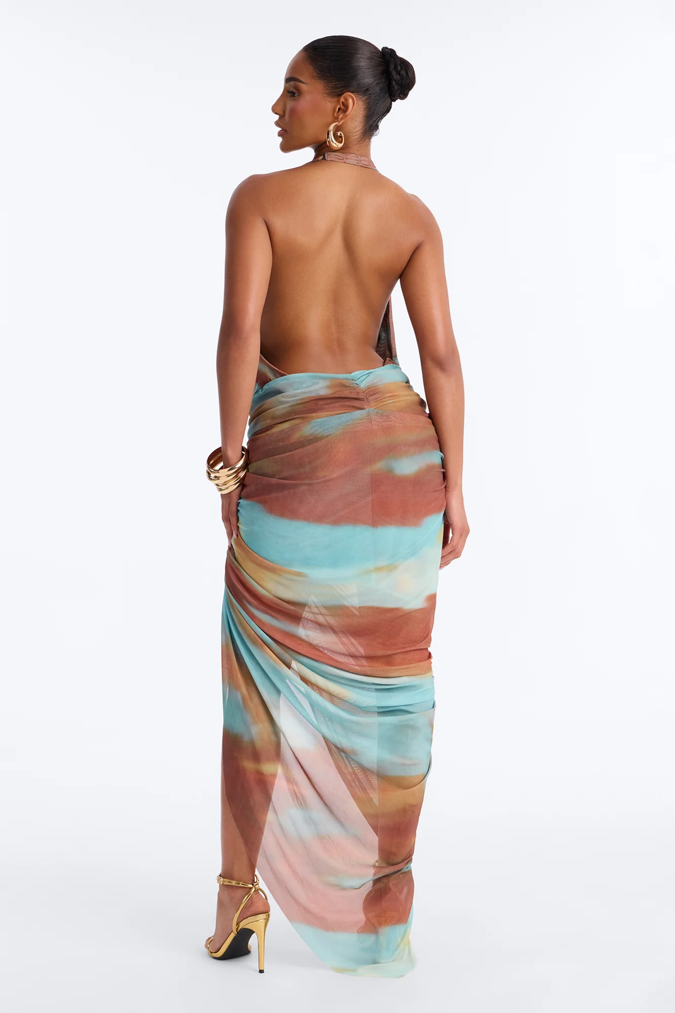 Leila Mesh Deep Cowl Maxi Dress - Teal/combo - Image 4