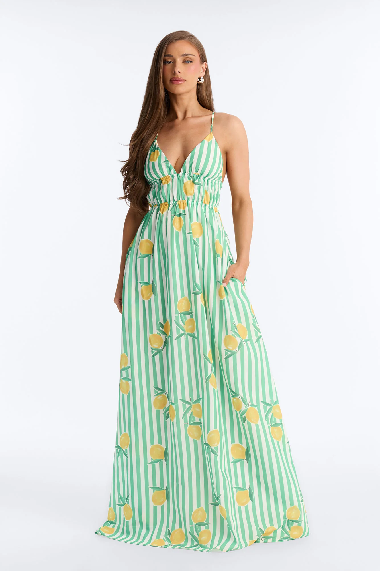 Lemoncello Backless Maxi Dress - Green/combo