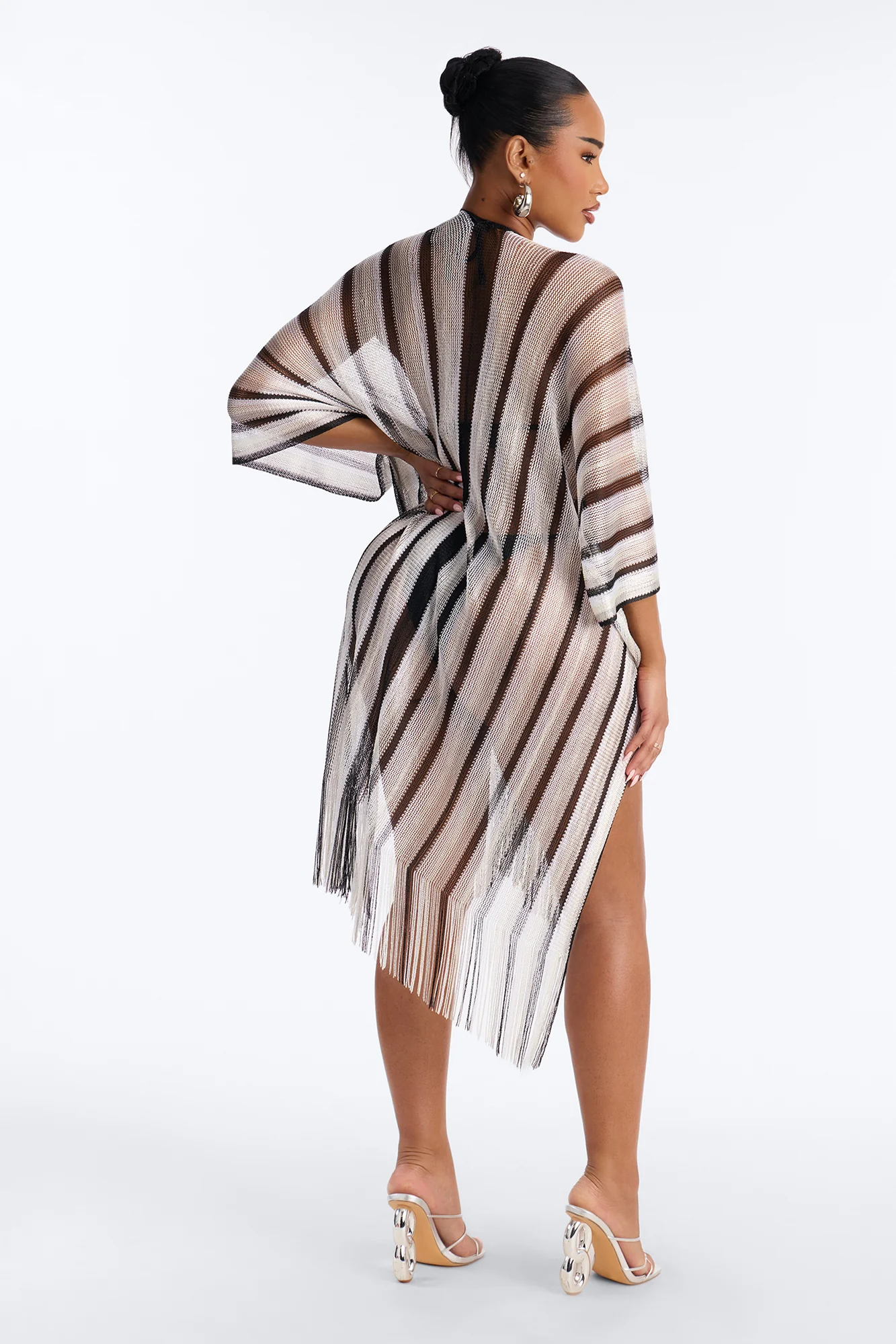 Leni Striped Swim Cover Up Kimono - Black/White - Image 3