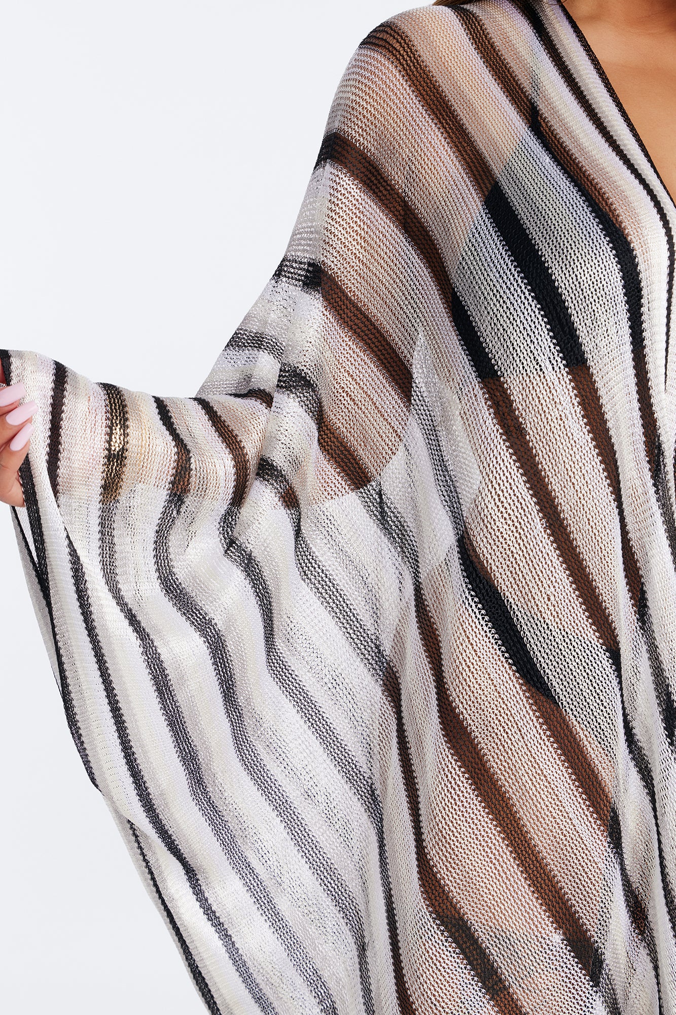 Leni Striped Swim Cover Up Kimono - Black/White - Image 6