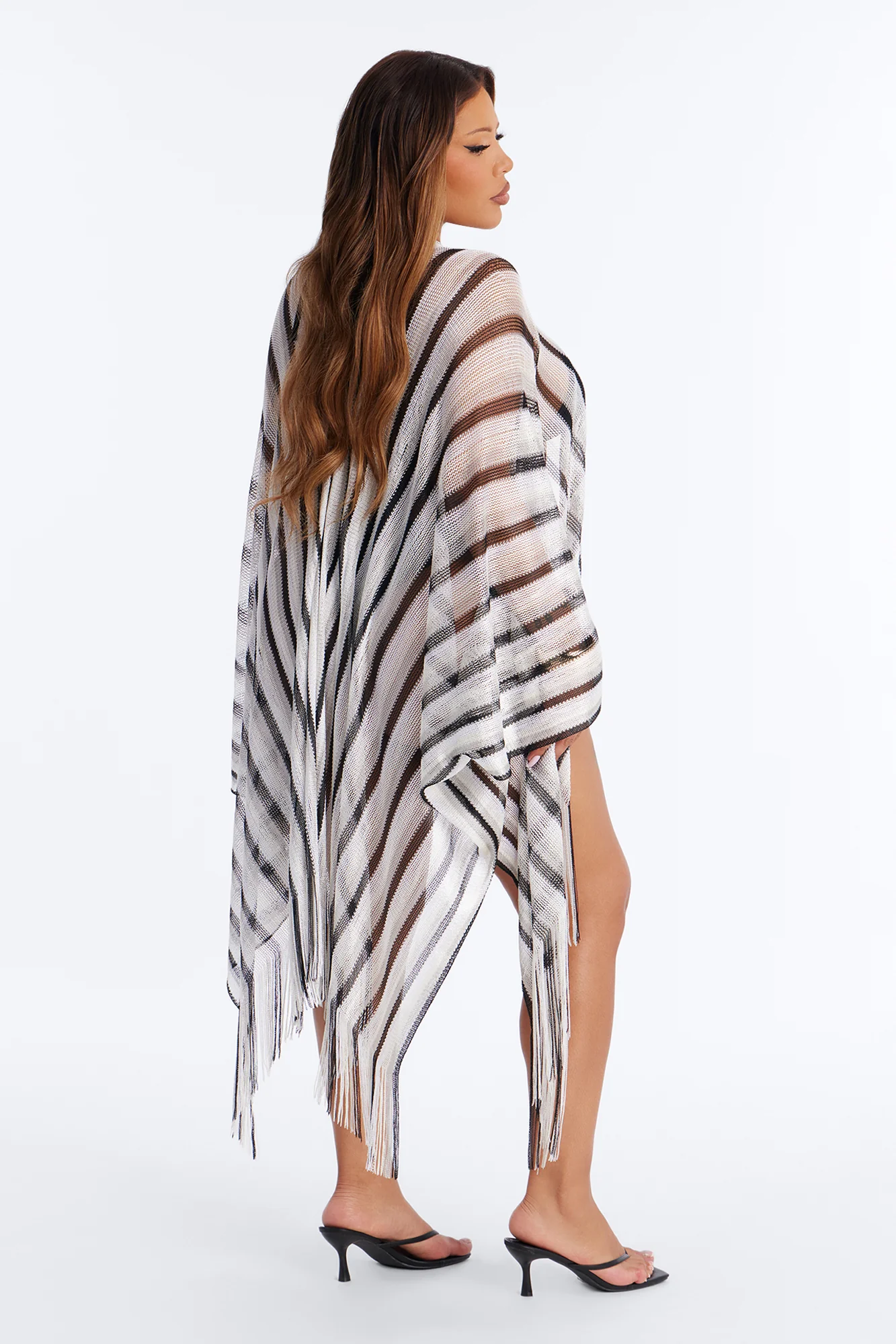 Leni Striped Swim Cover Up Kimono - Black/White - Image 7