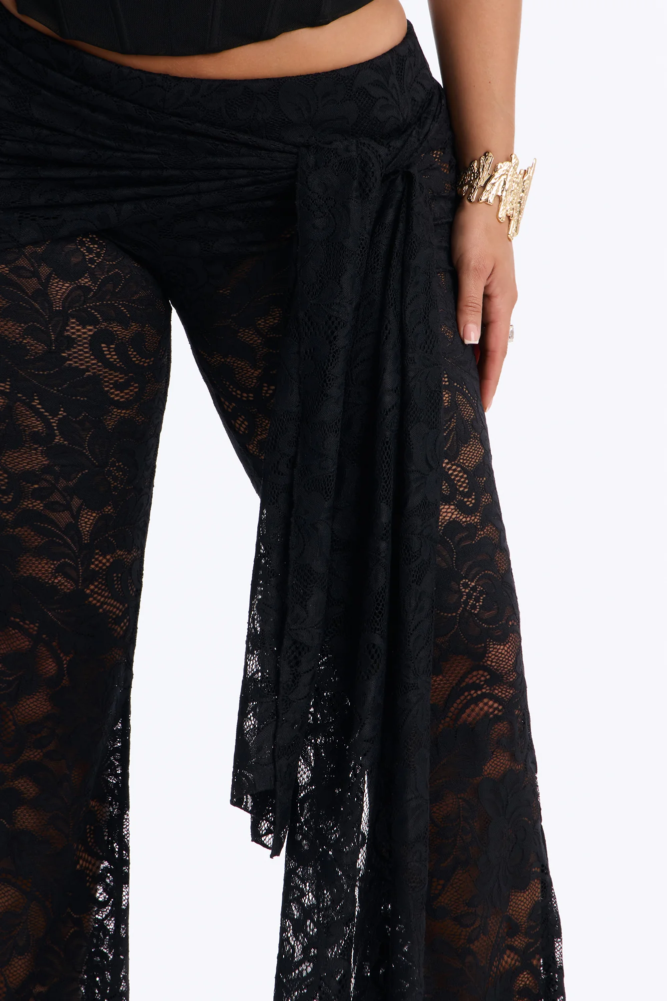 Lenora Lace Wrap Waist Skinny Flare Pant - Black - Image 3
