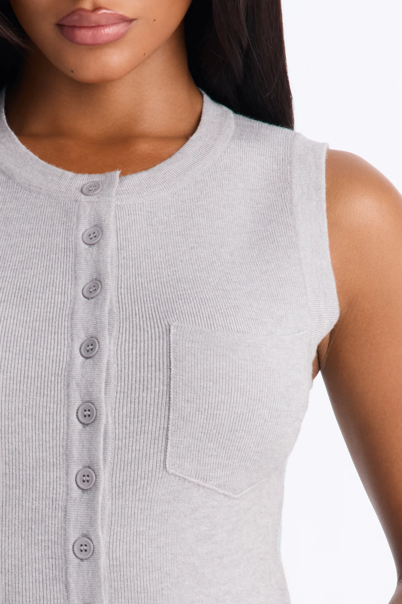 Leona Button Up Sweater Top - Heather Grey - Image 3