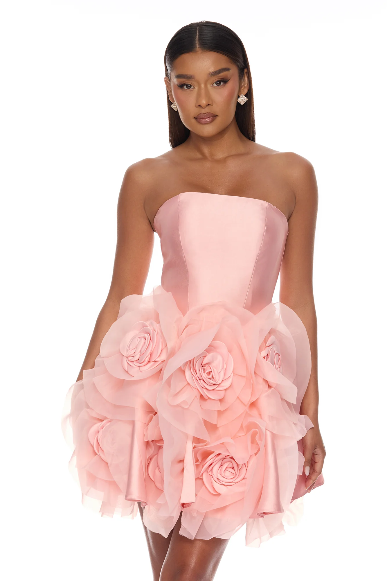 Leona Floral Applique Mini Dress - Peach - Image 2
