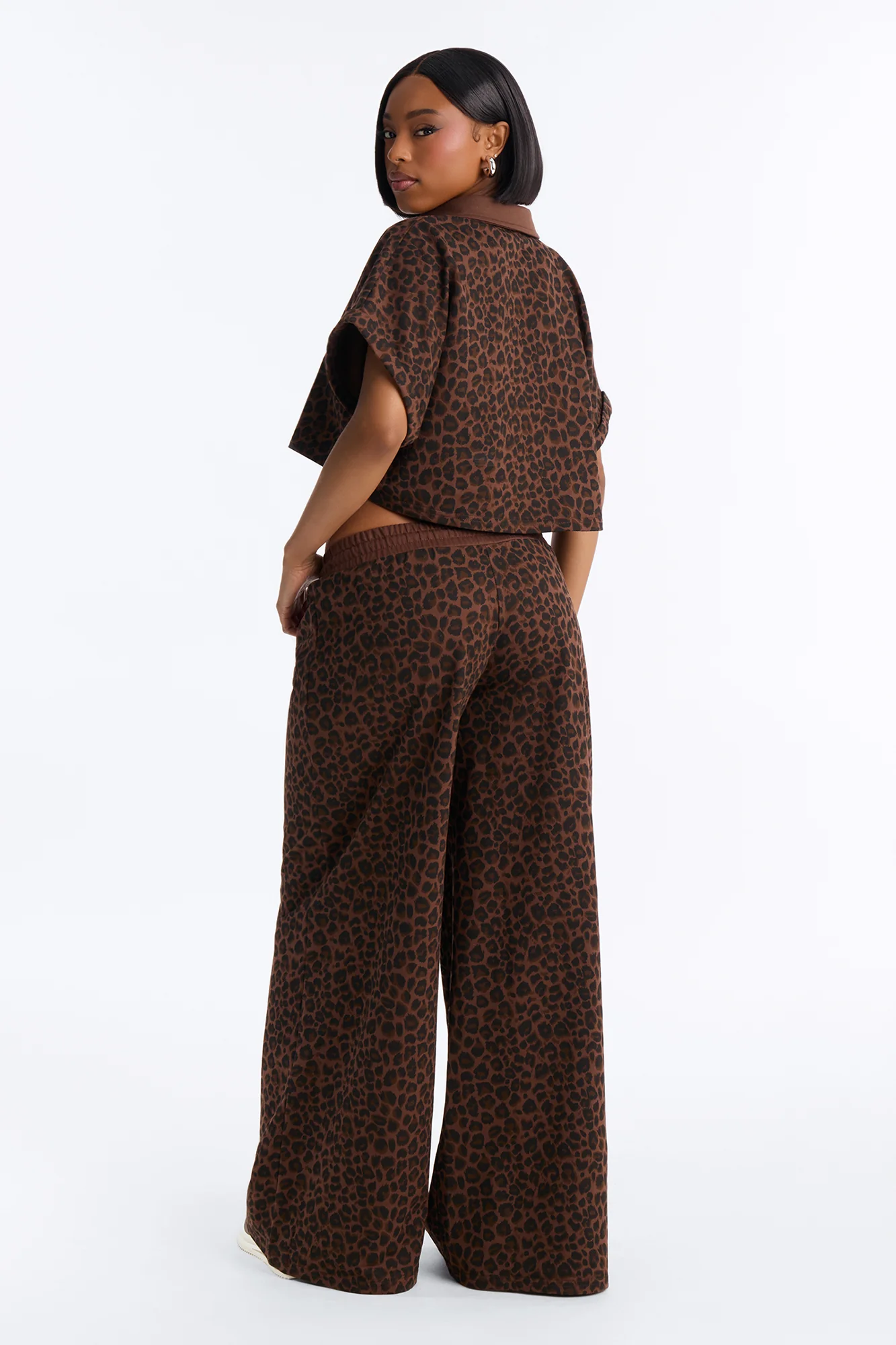 Leopard Lounge French Terry Pant Set - Brown/combo - Image 4