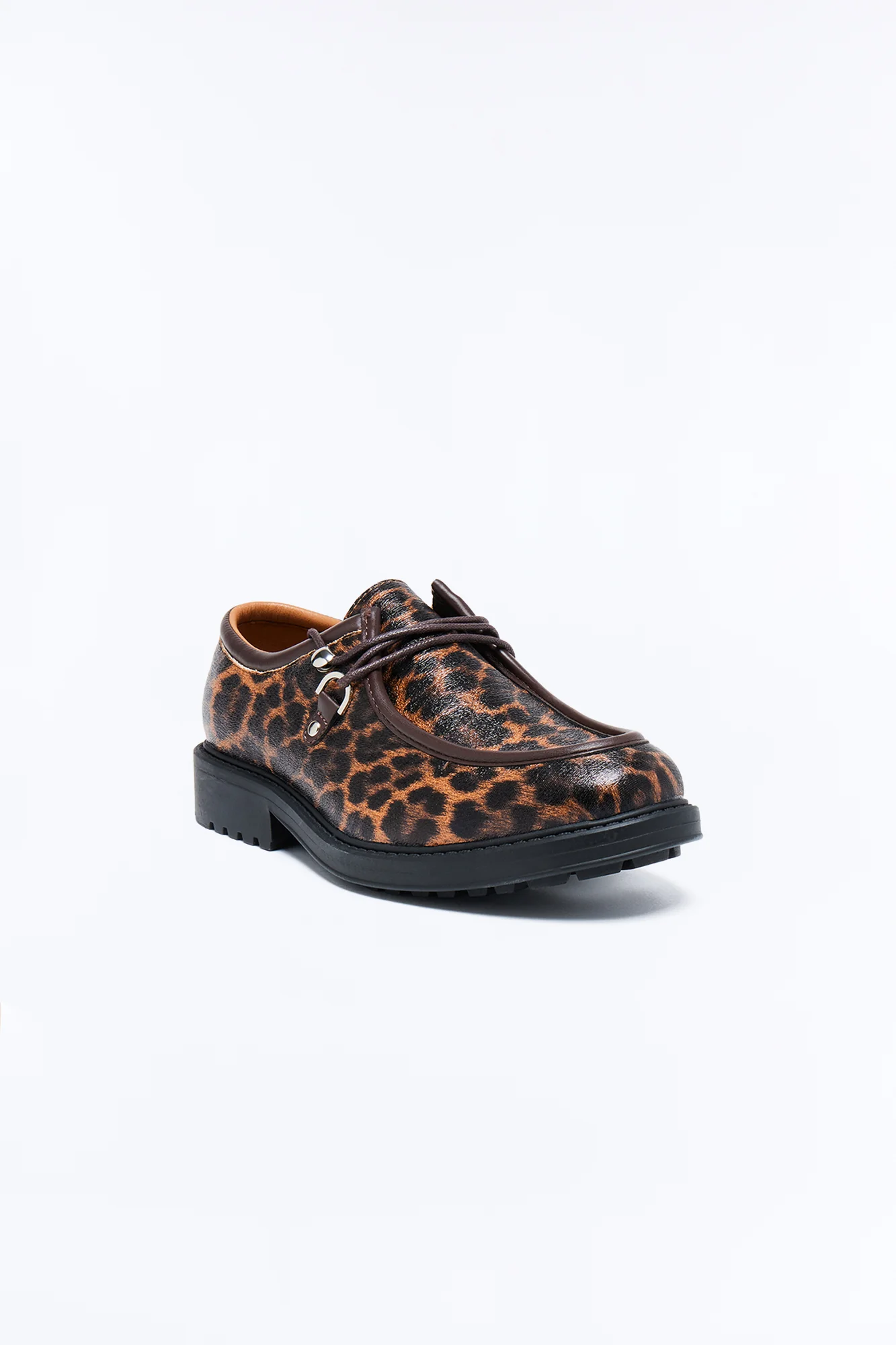 Leopard Print Lug Sole Lace Up Shoe - Brown/combo - Image 2