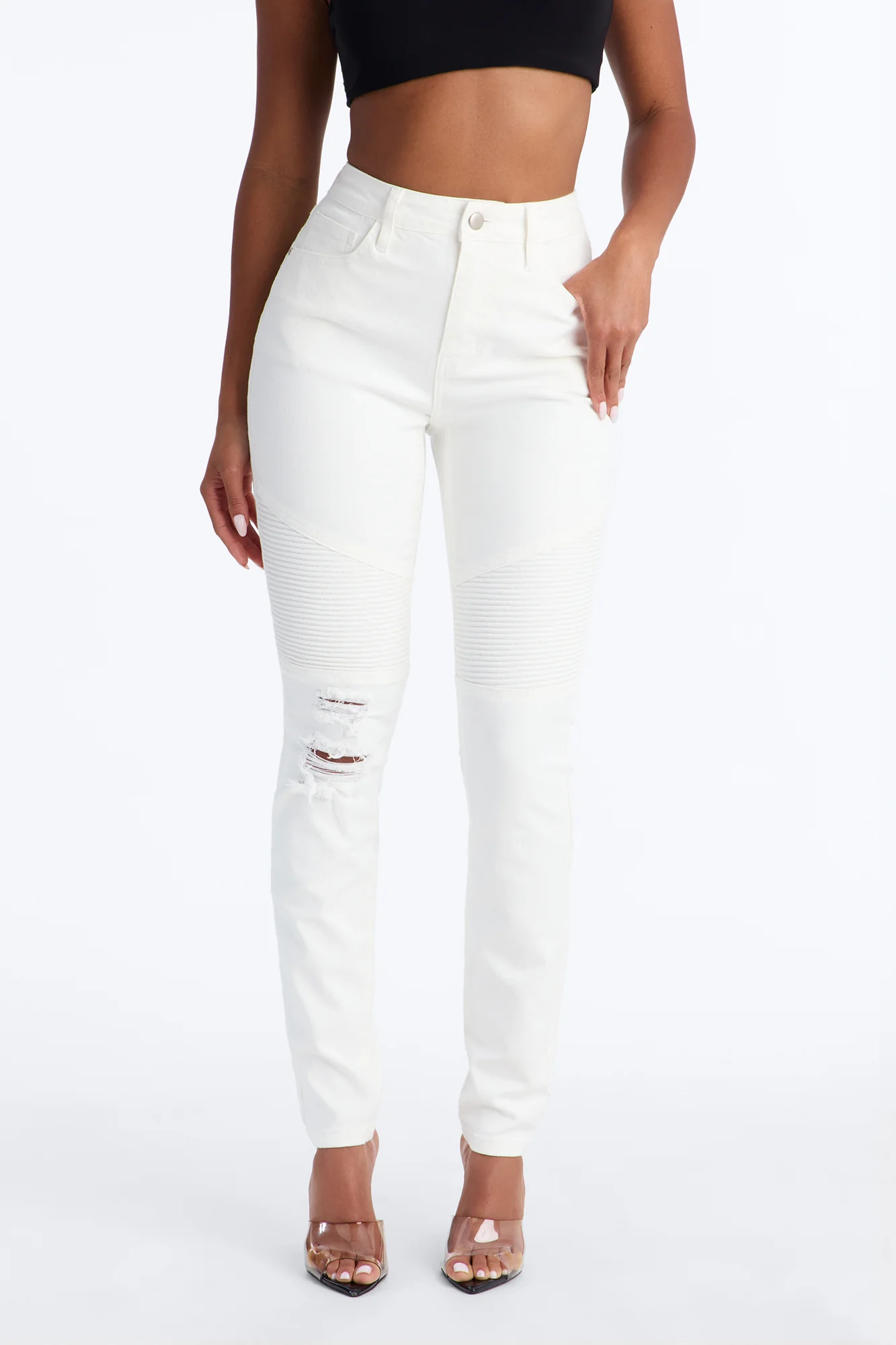 Let Her Ride Moto Skinny Jeans - White - Image 2