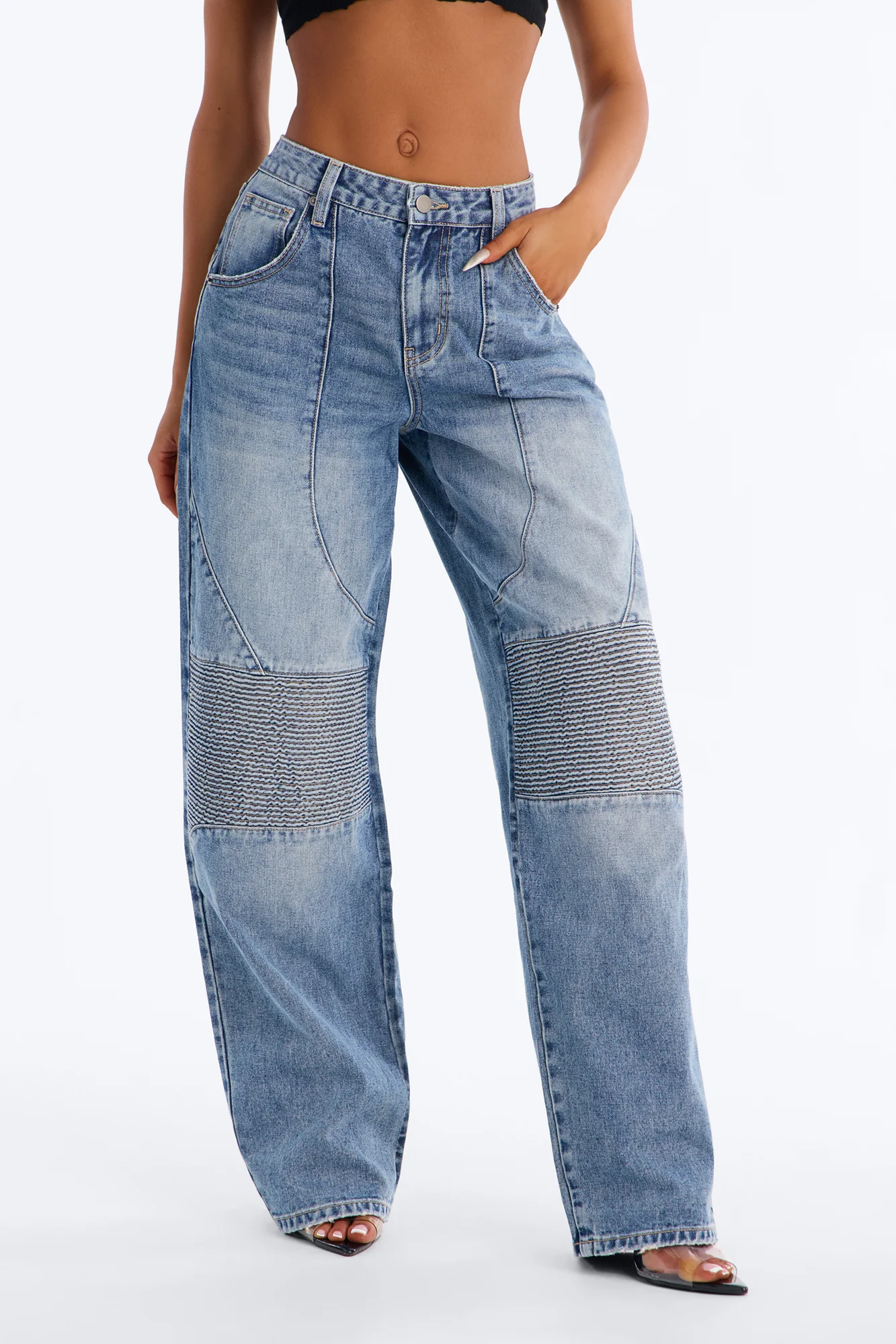 Let Me Ride Moto Straight Leg Jeans - Medium Wash - Image 2