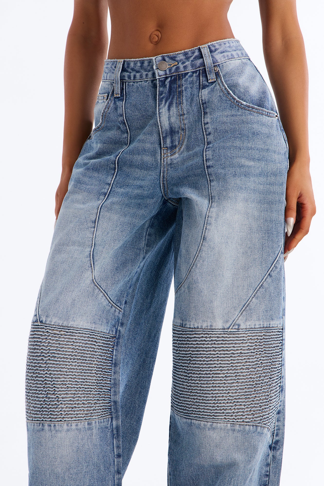 Let Me Ride Moto Straight Leg Jeans - Medium Wash - Image 3