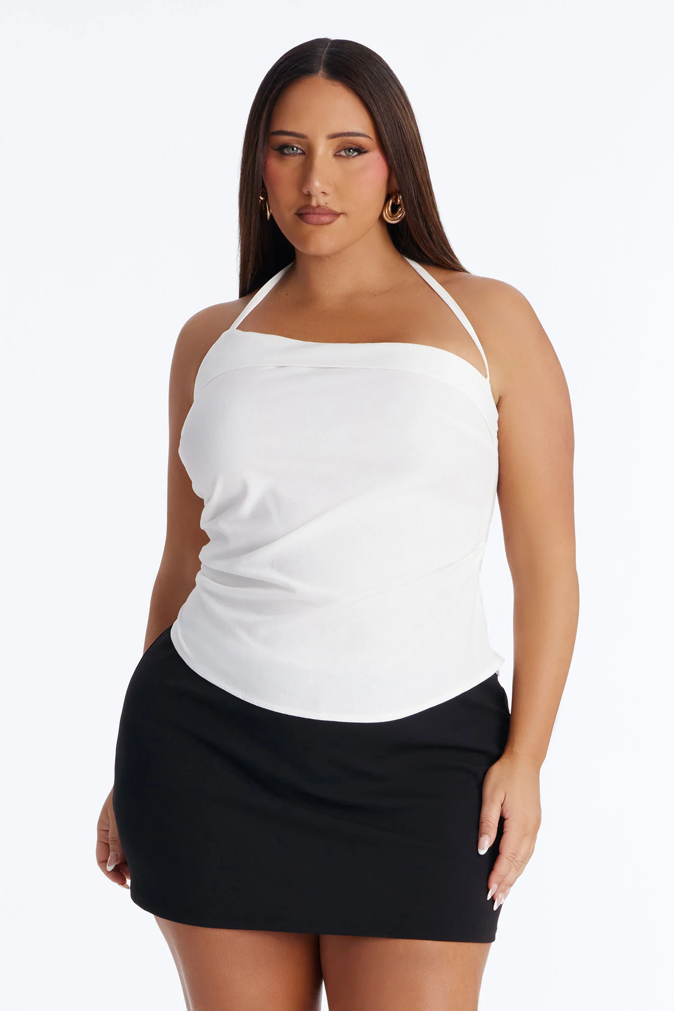 Let The Linen Do The Talking Halter Top - Stone - Image 4