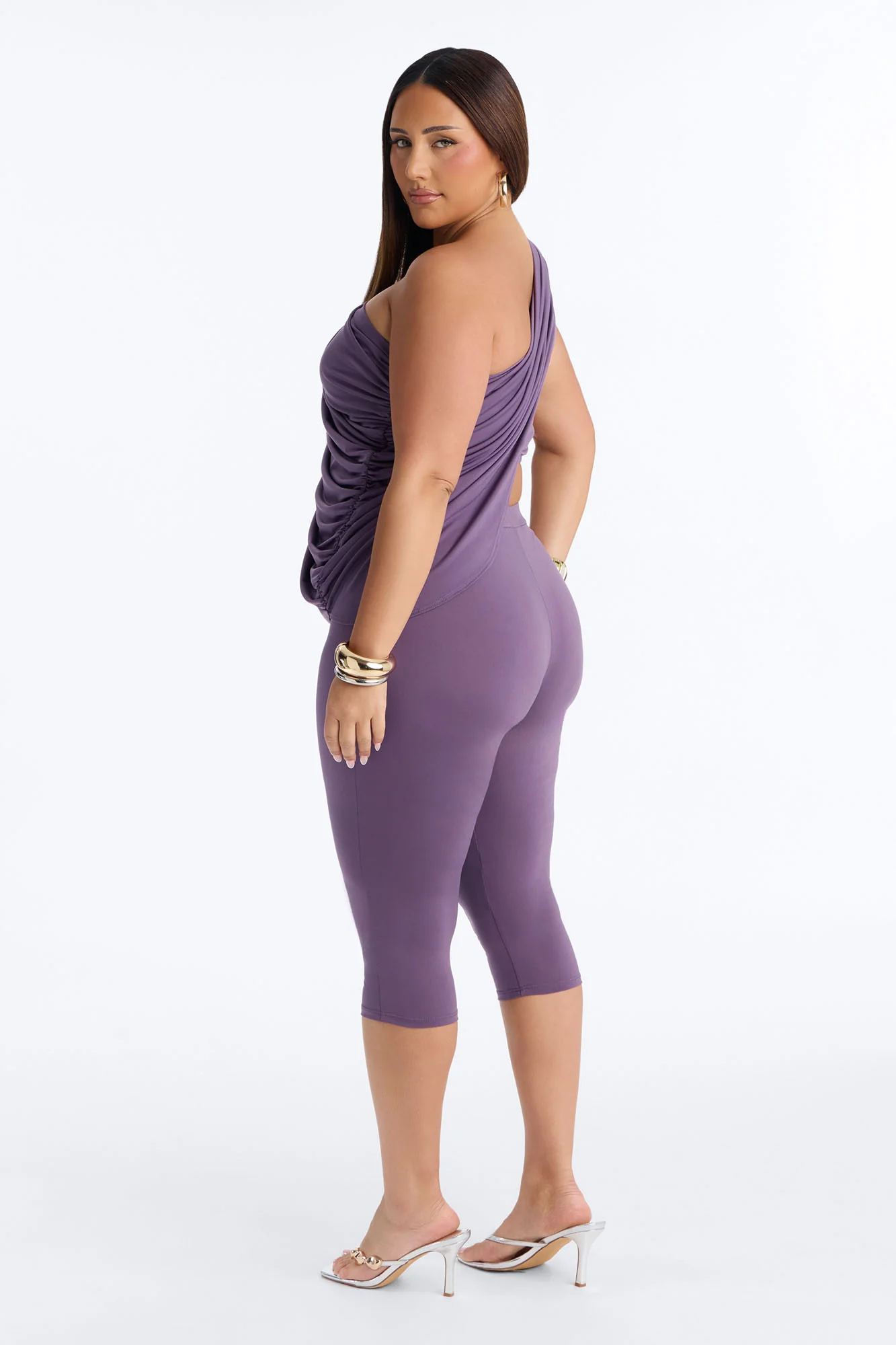 Leticia Draped One Shoulder Capri Set - Purple - Image 8