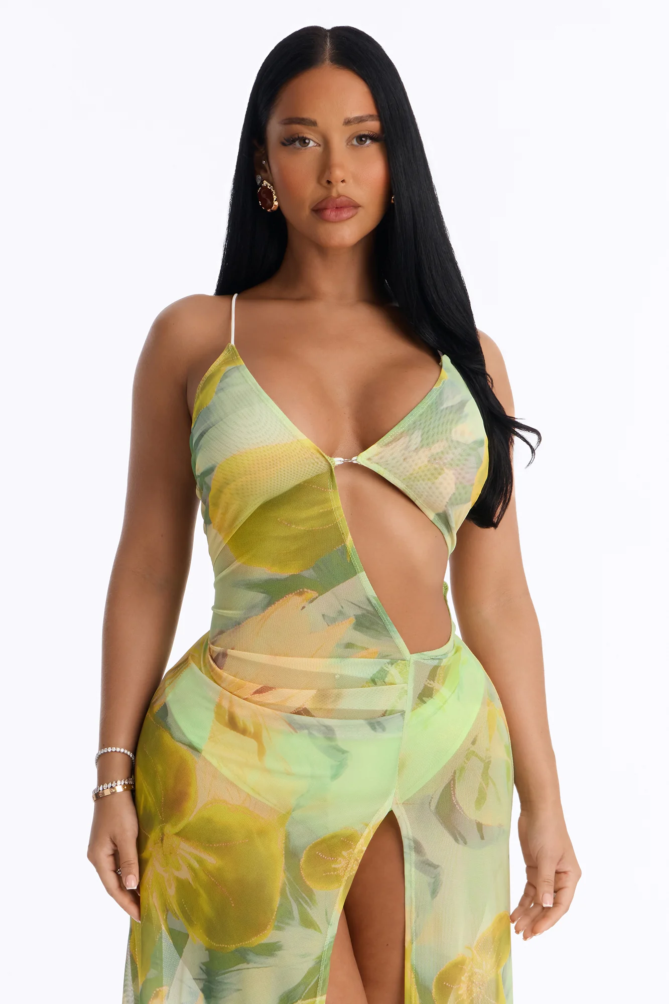 Let's Take A Trip Floral Mesh Maxi Dress - Lime - Image 2