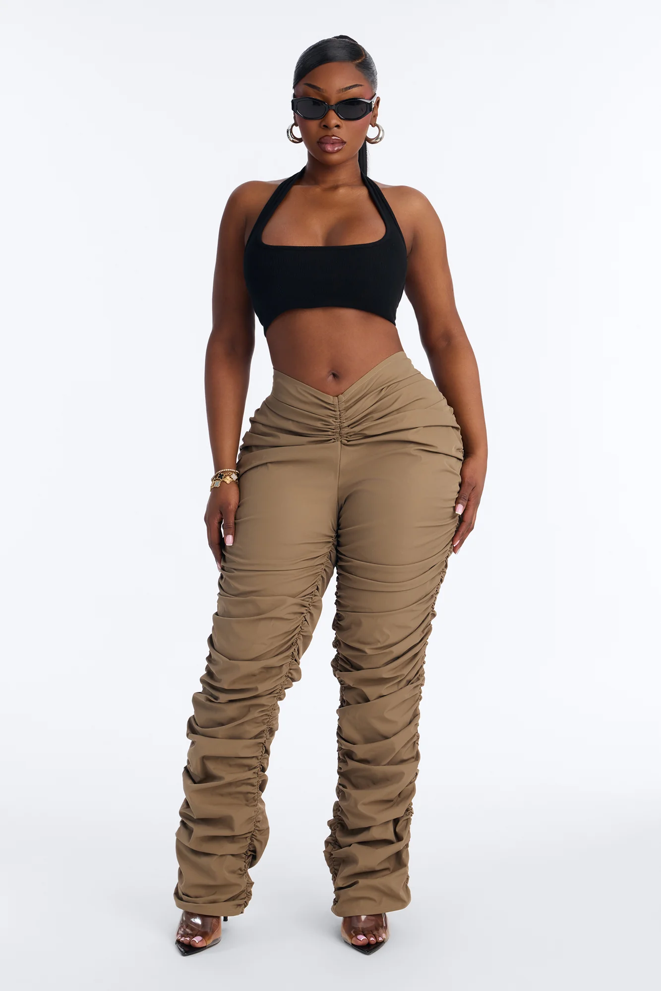 Lettie Mid Rise Ruched Skinny Pant - Taupe - Image 6