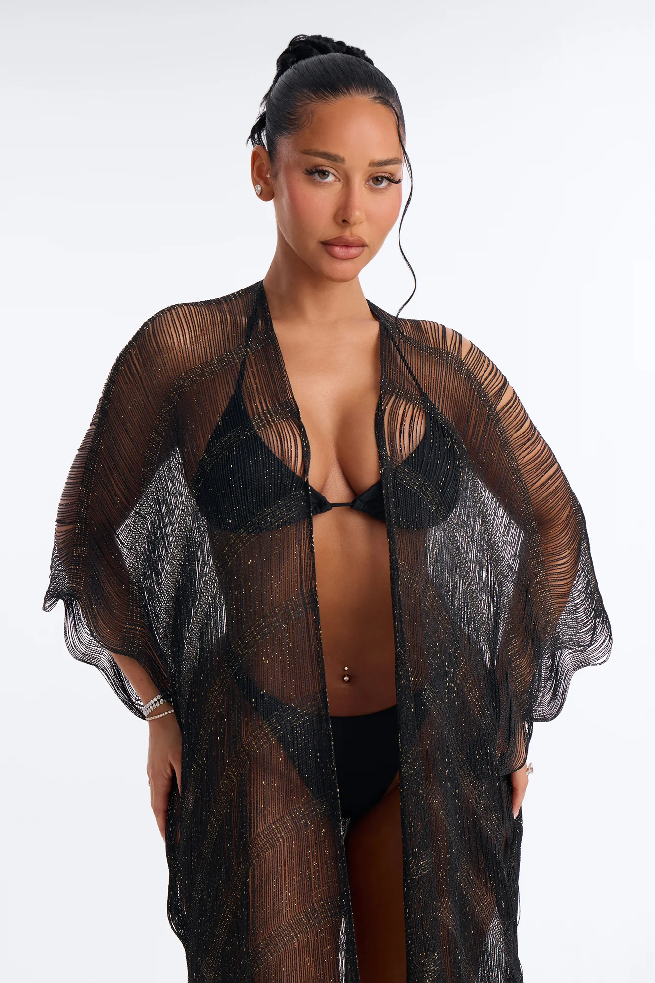 Letty Swim Cover Up Kimono - Black - Image 2