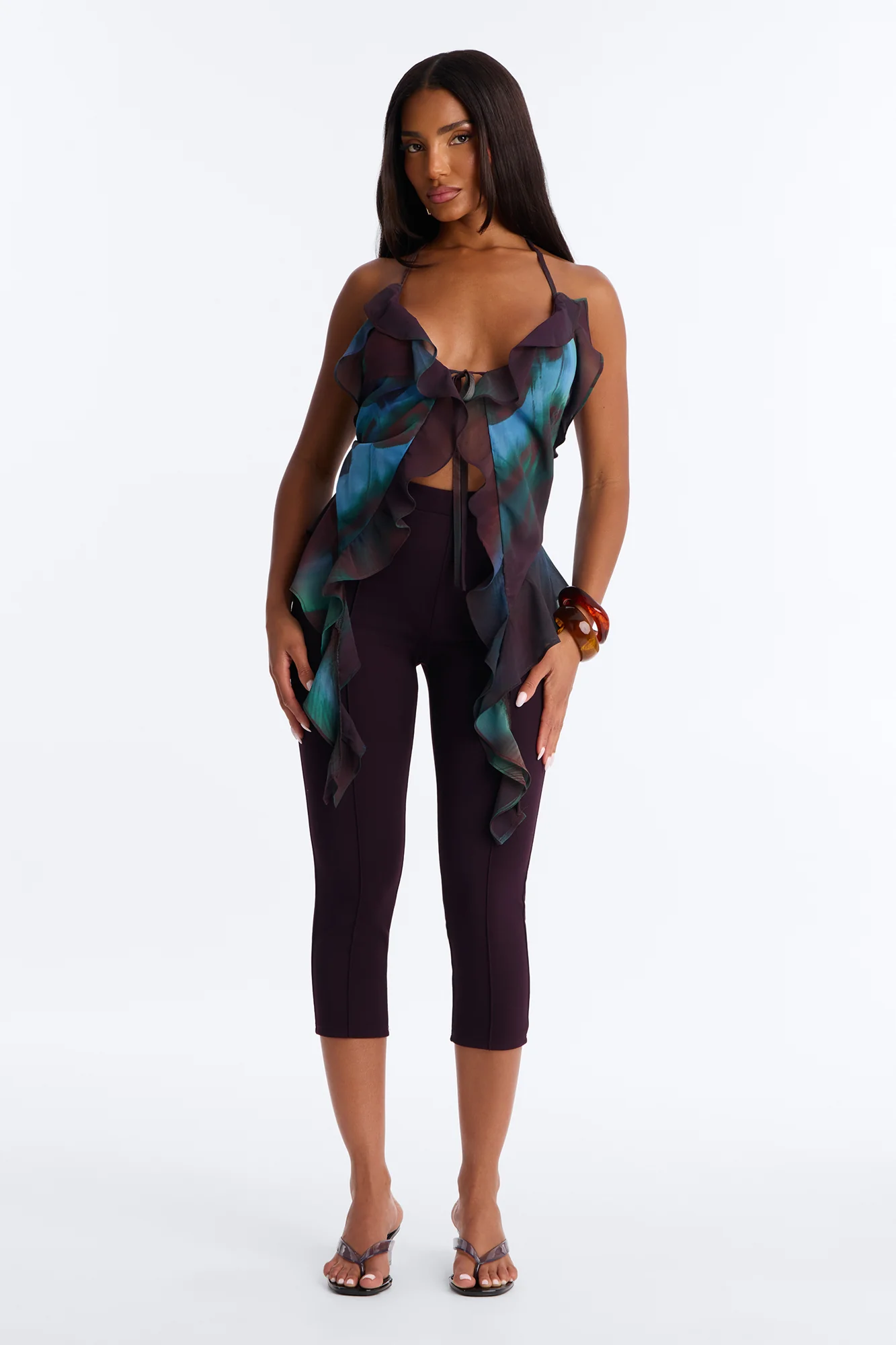 Lexi Chiffon Drape Halter Top - Blue/combo - Image 2