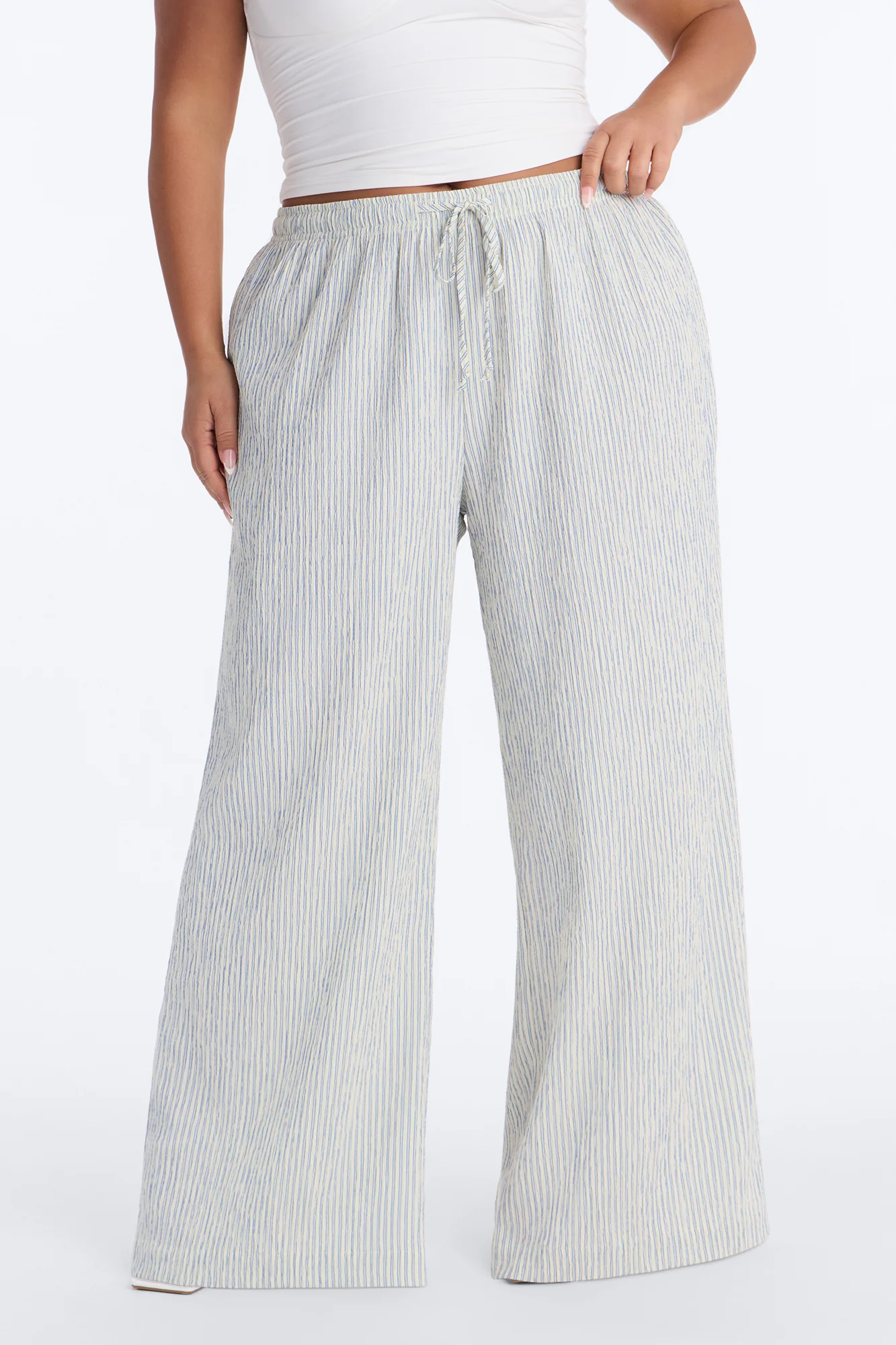 Lexley Mid Rise Textured Wide Leg Pant 30″ - Blue/combo - Image 5