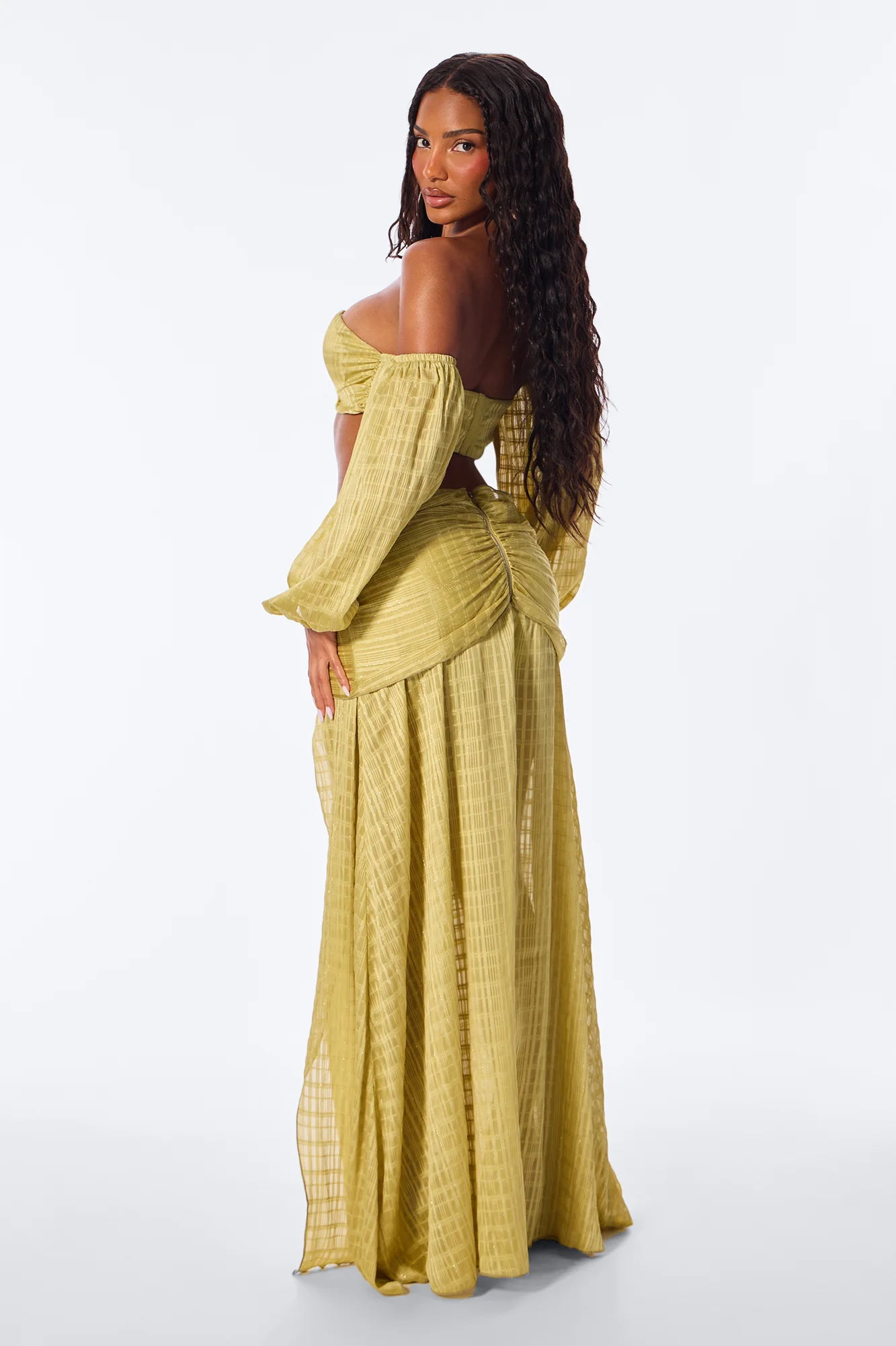 Lia Off Shoulder Maxi Skirt Set - Chartreuse - Image 4