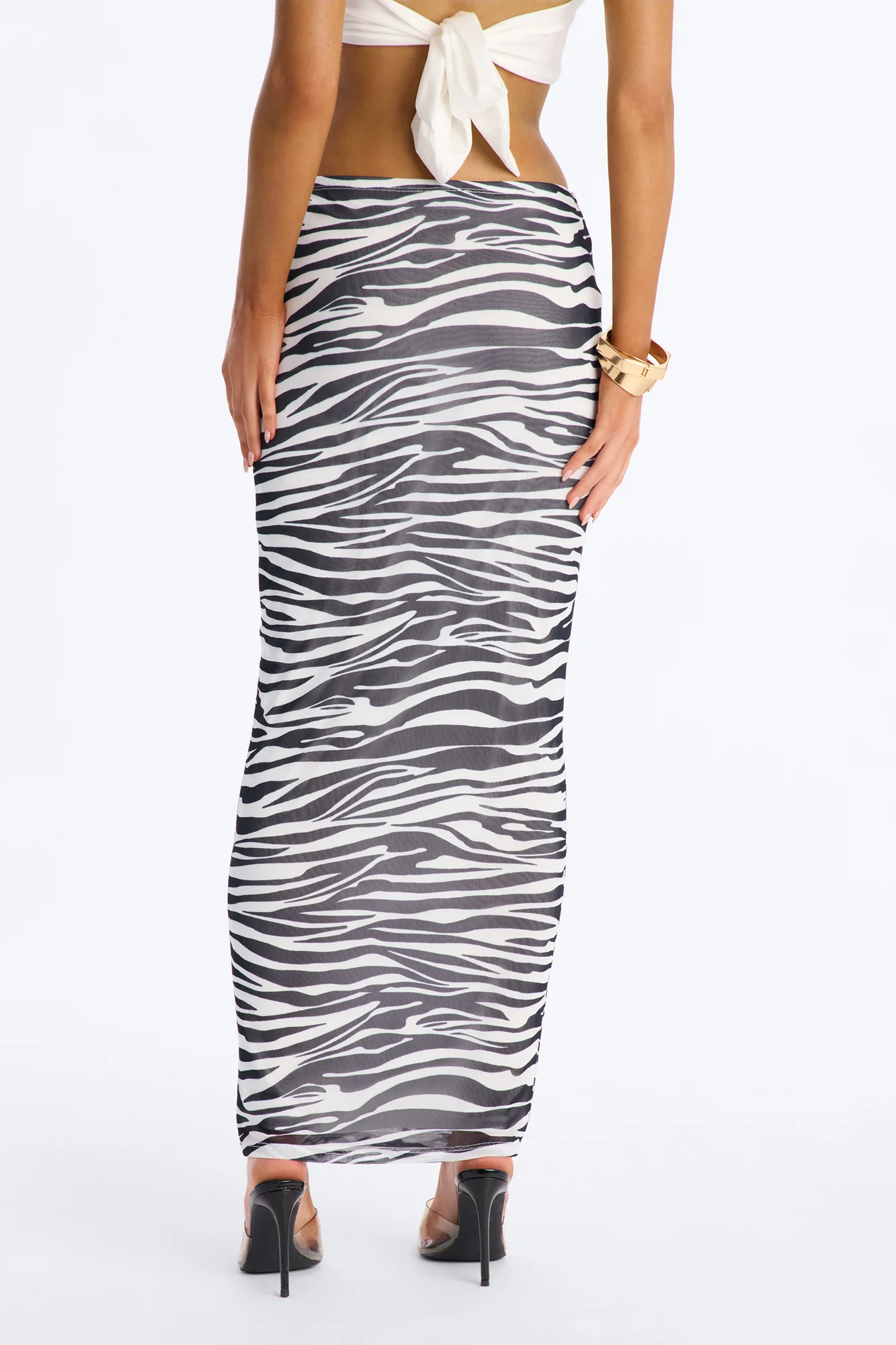 Lia Zebra Mesh Maxi Skirt - Black/White - Image 4