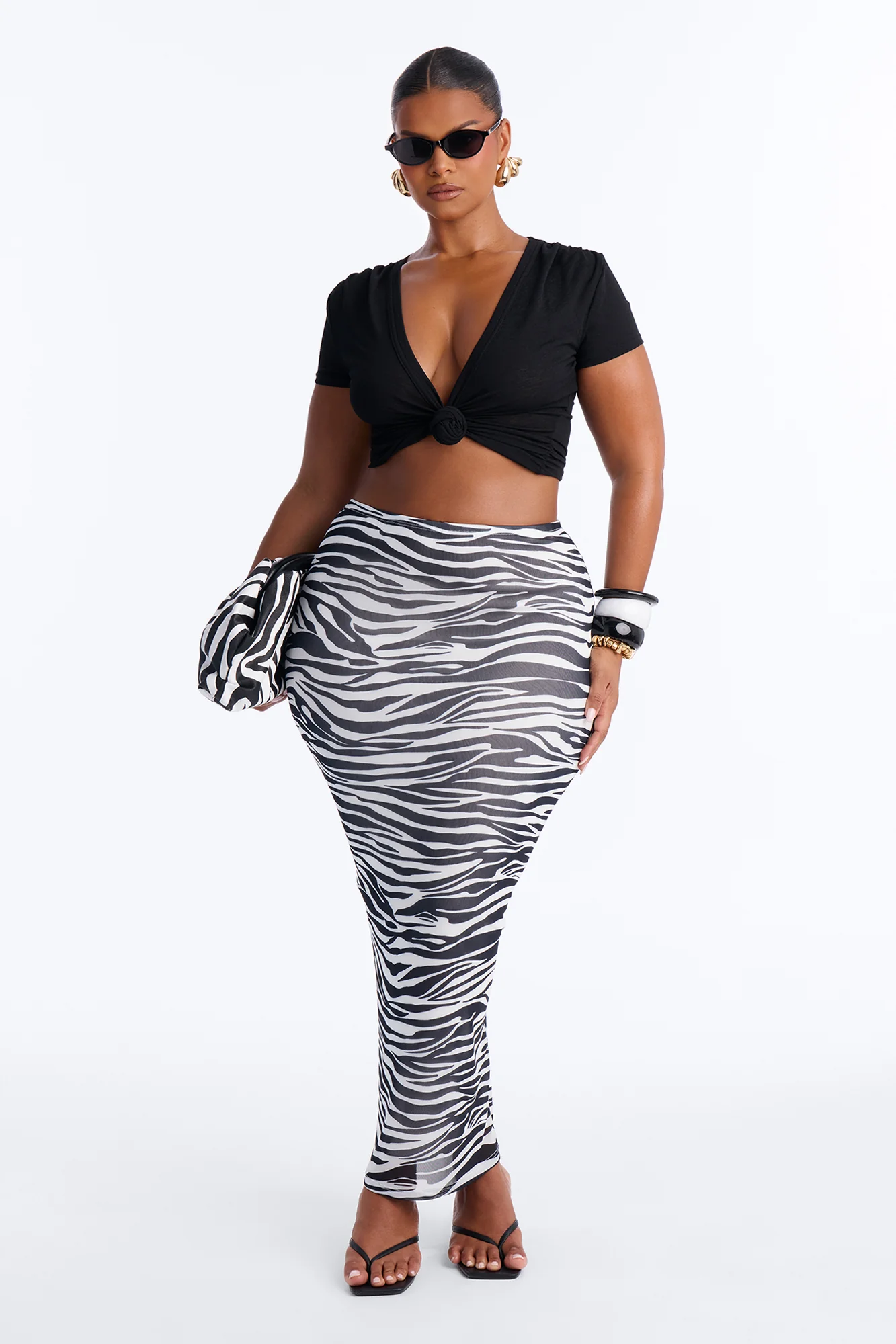 Lia Zebra Mesh Maxi Skirt - Black/White - Image 5