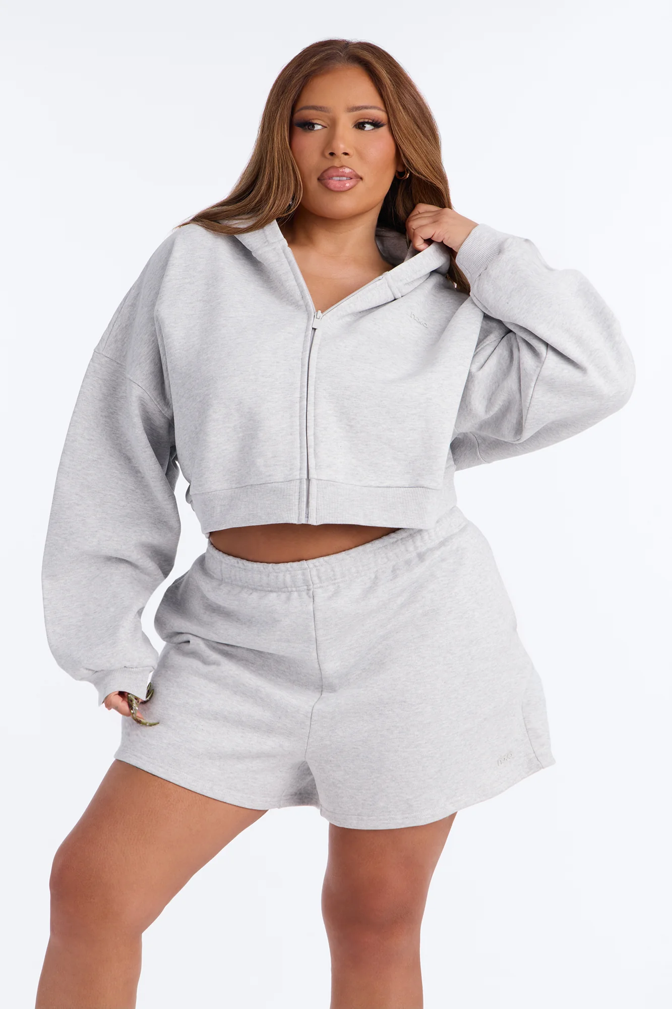 Libby Boxy Crop Zip Hoodie Fleece Sweatshirt - Heather Grey - Image 5