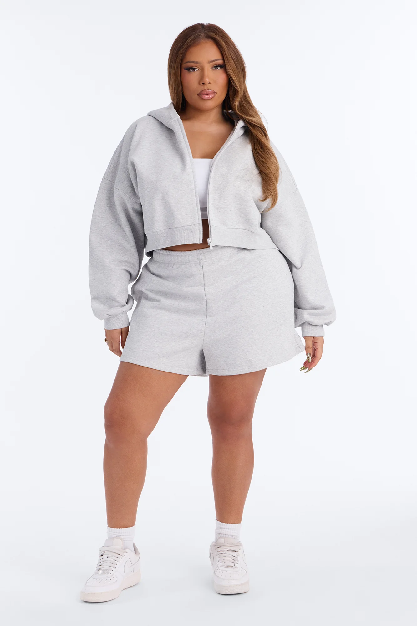 Libby Boxy Crop Zip Hoodie Fleece Sweatshirt - Heather Grey - Image 6