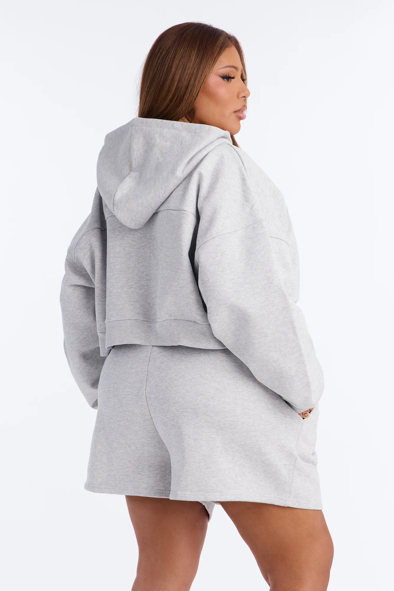 Libby Boxy Crop Zip Hoodie Fleece Sweatshirt - Heather Grey - Image 7