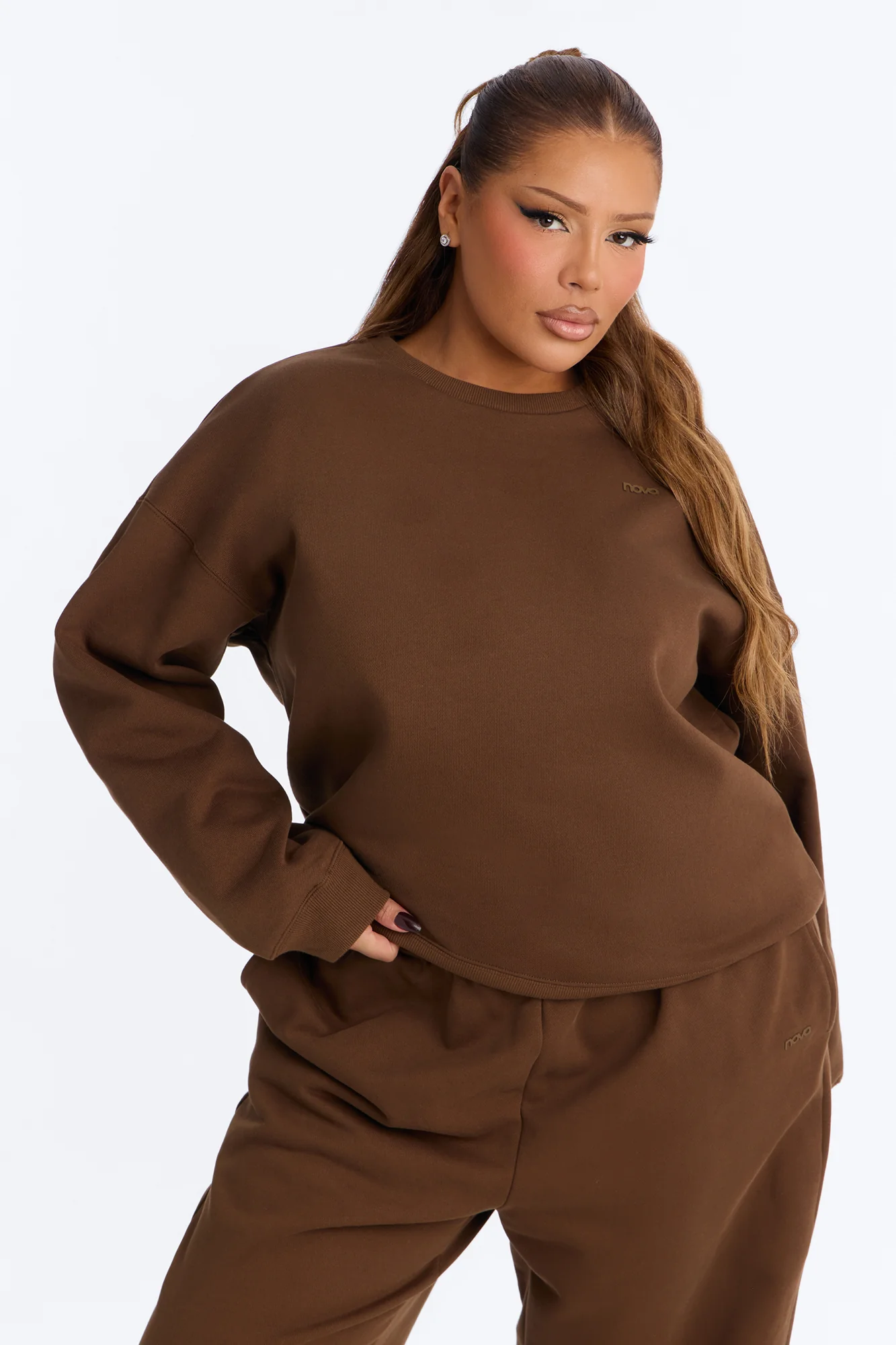 Libby Crew Neck Fleece Sweatshirt - Brown - Image 5