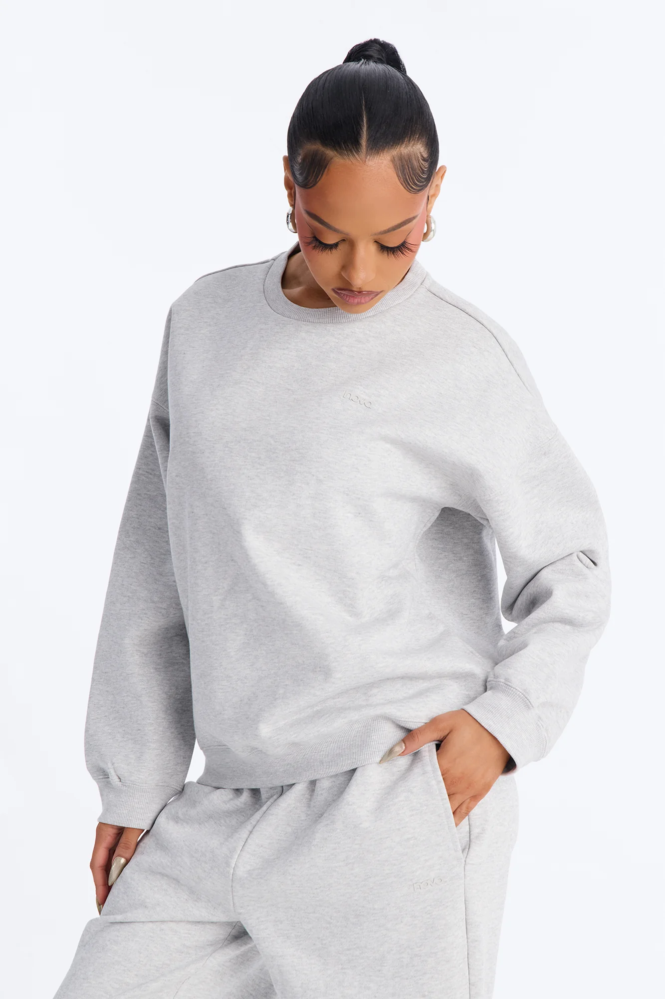 Libby Crew Neck Fleece Sweatshirt - Heather Grey - Image 3