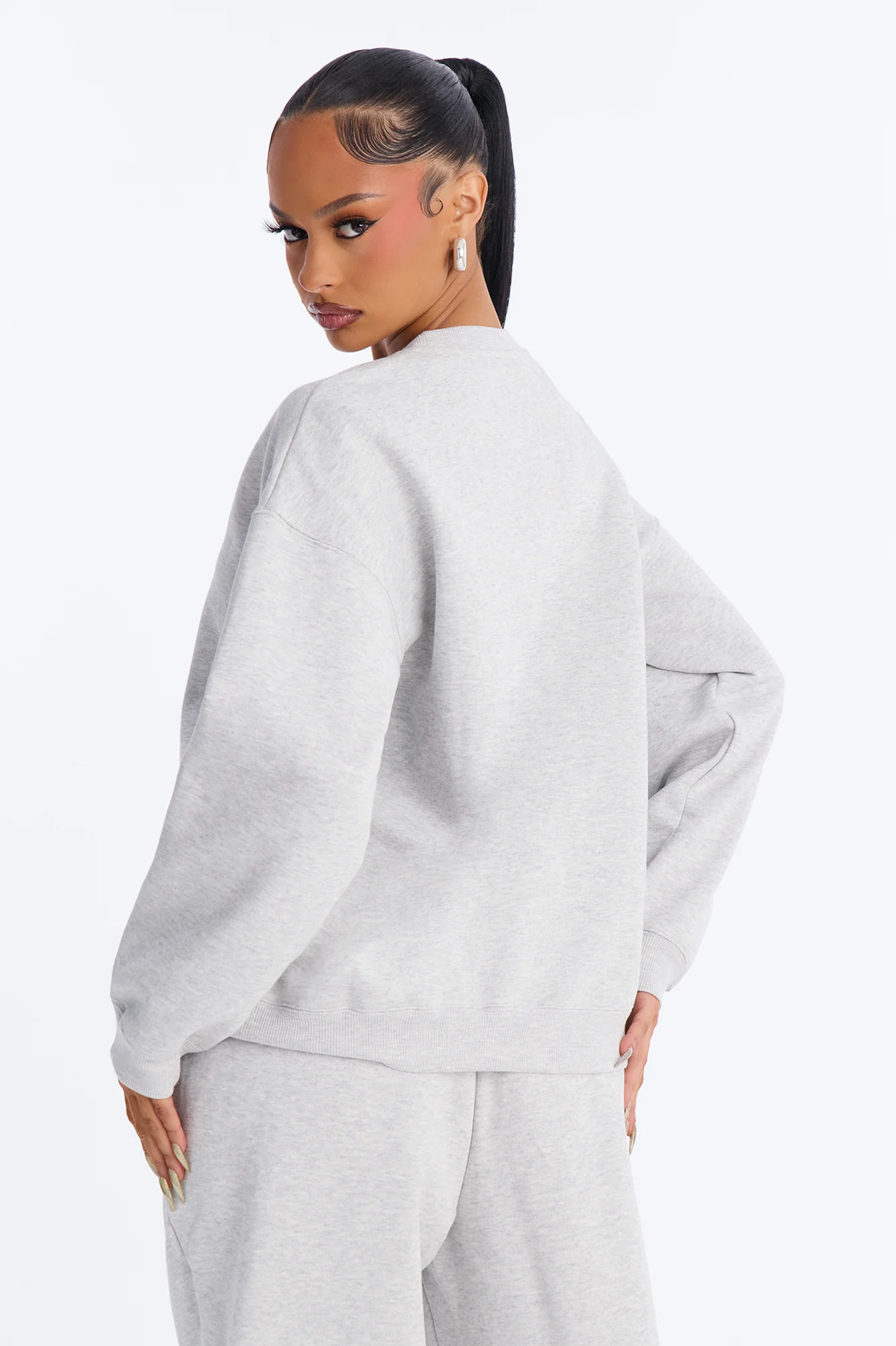Libby Crew Neck Fleece Sweatshirt - Heather Grey - Image 4
