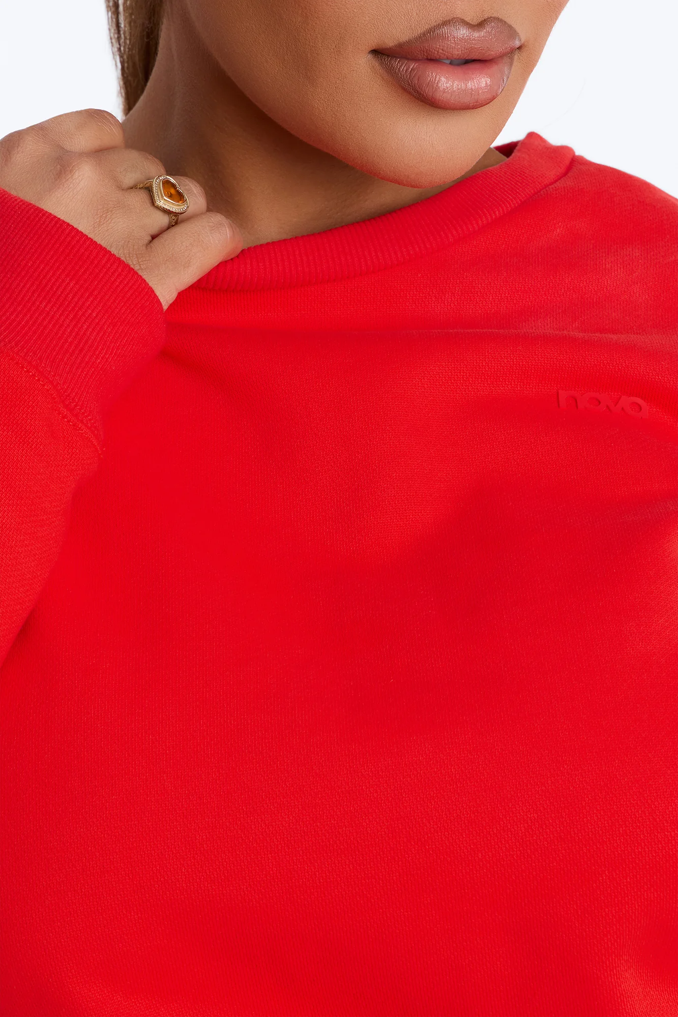 Libby Crew Neck Fleece Sweatshirt - Red - Image 3