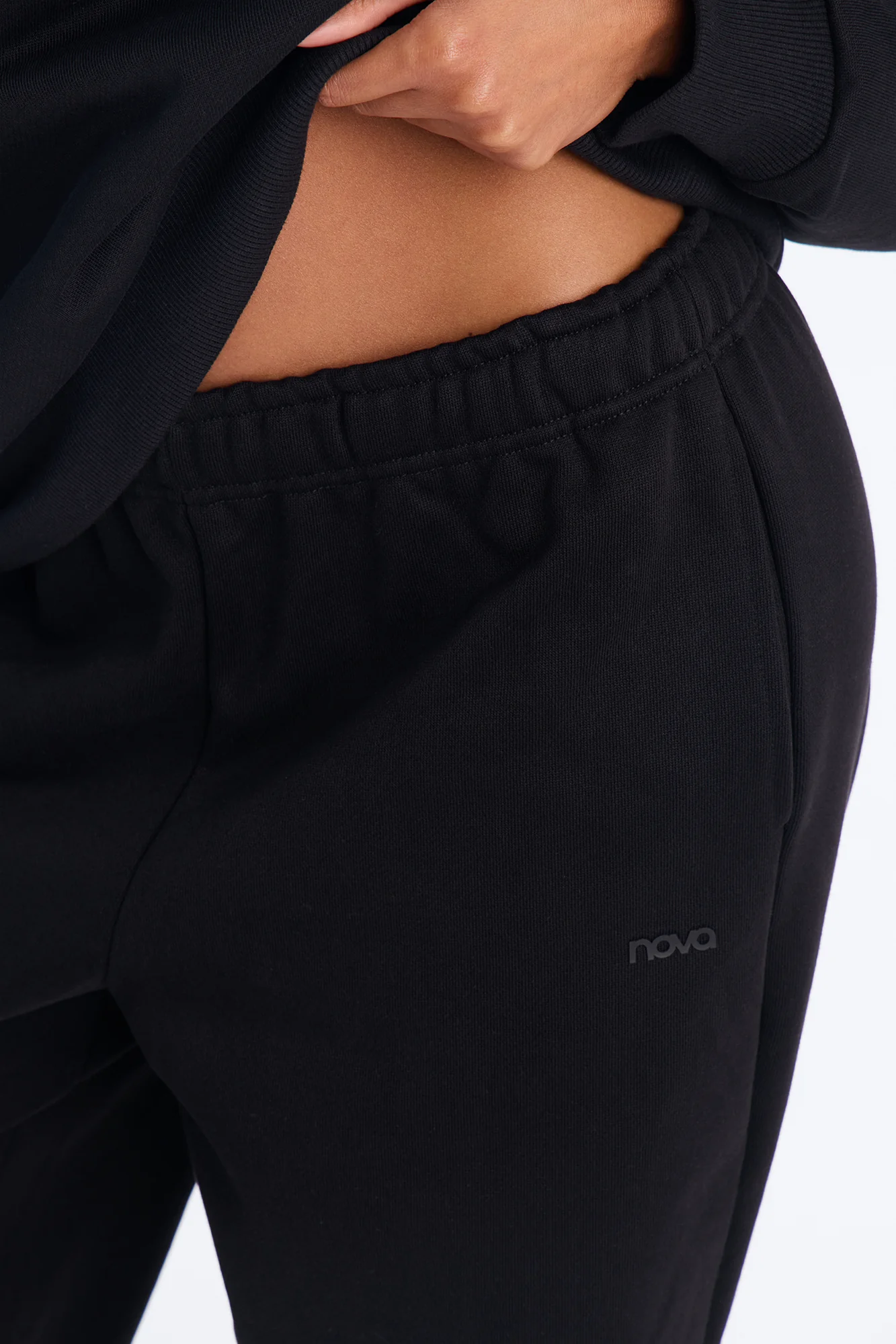 Libby Fleece Straight Leg Sweatpant - Black - Image 3