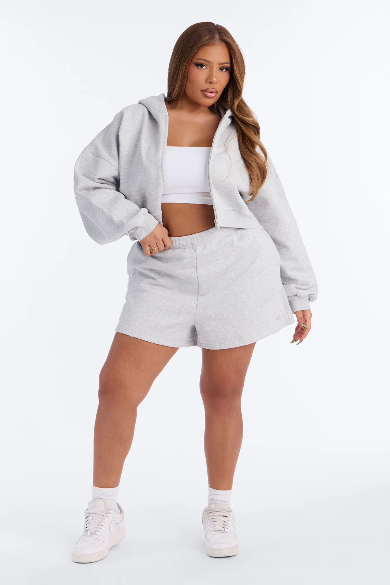 Libby Fleece Sweat Short - Heather Grey - Image 5