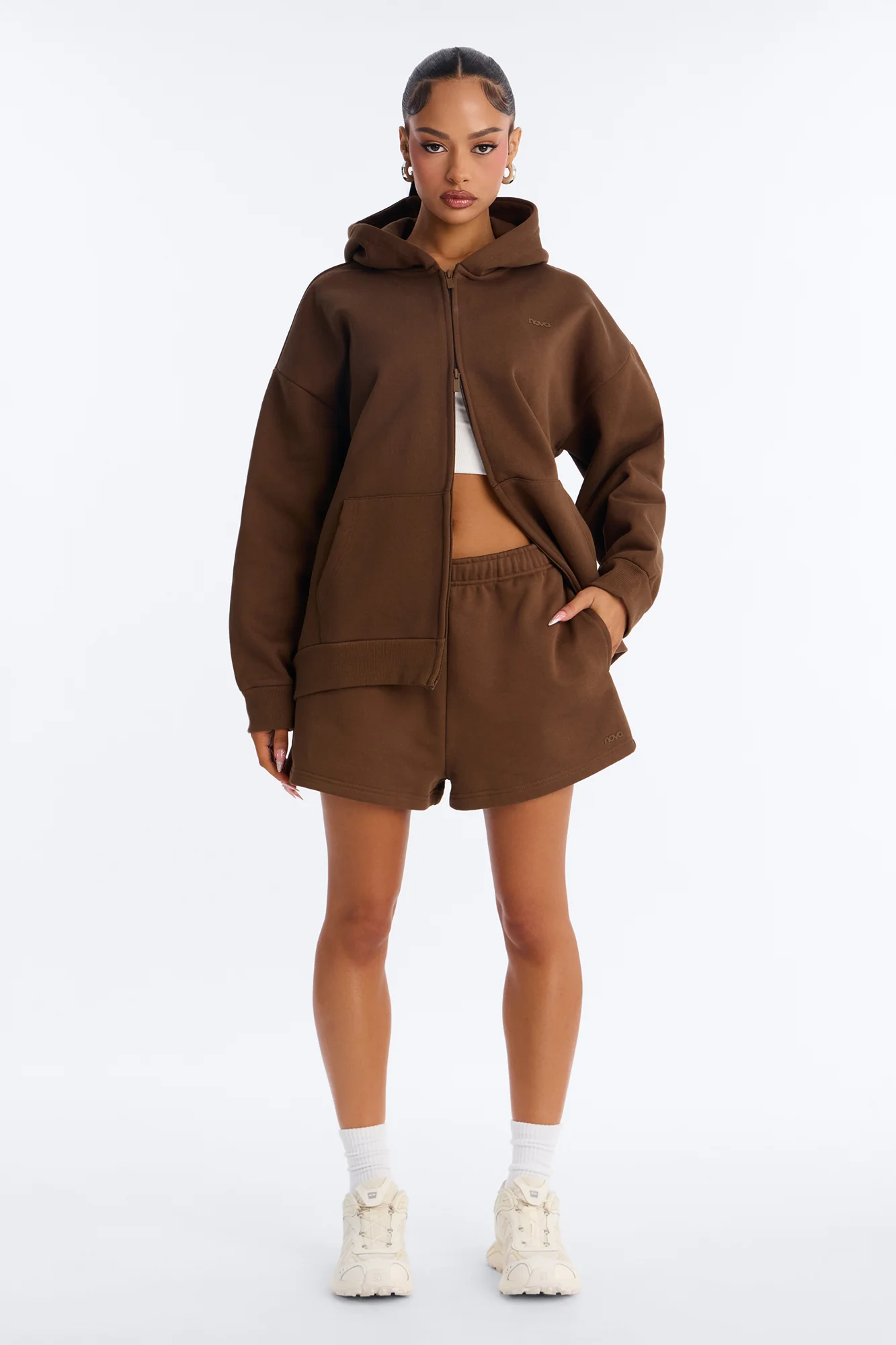 Libby Full Zip Hoodie Fleece Sweatshirt - Brown - Image 2