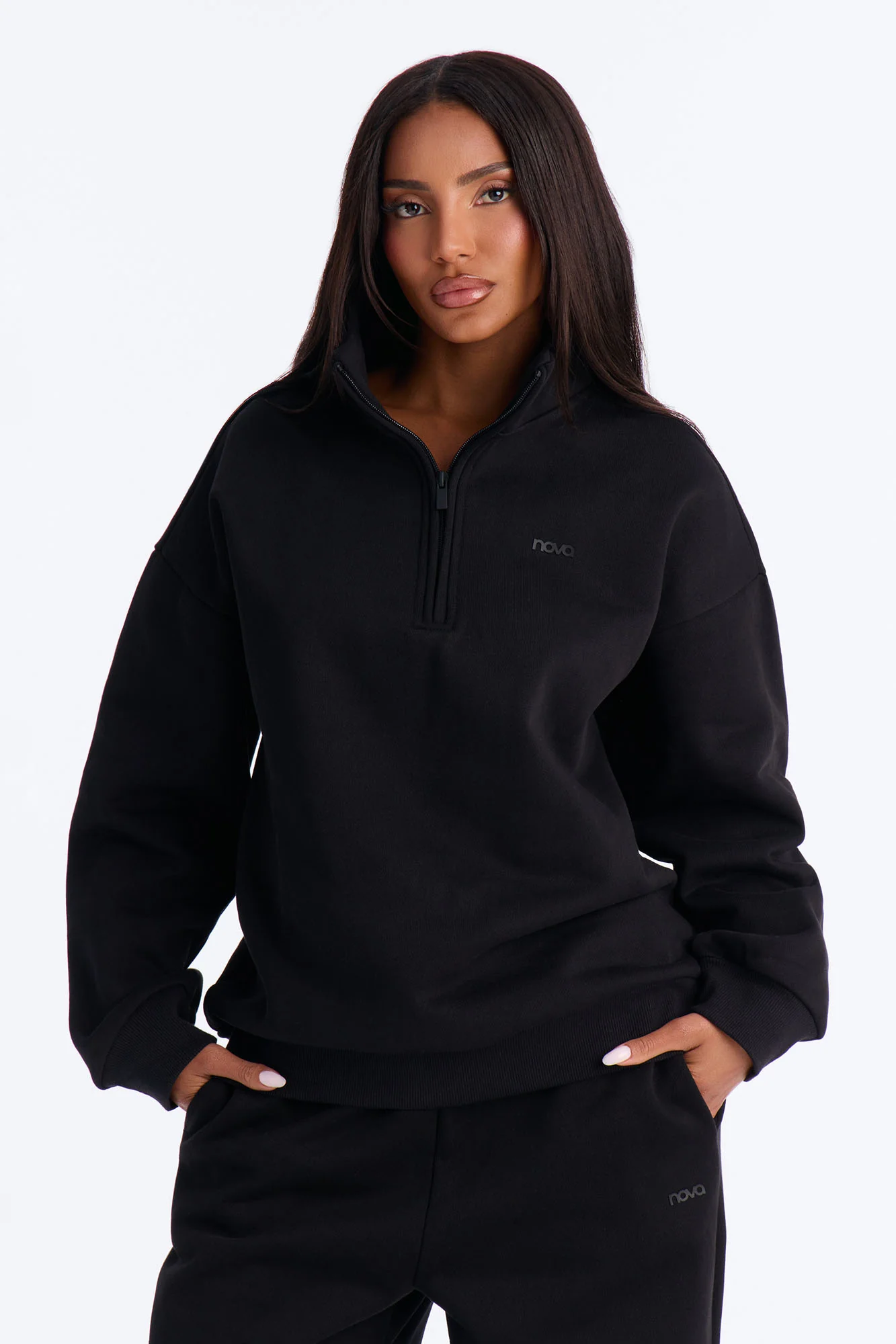 Libby Quarter Zip Fleece Sweatshirt - Black