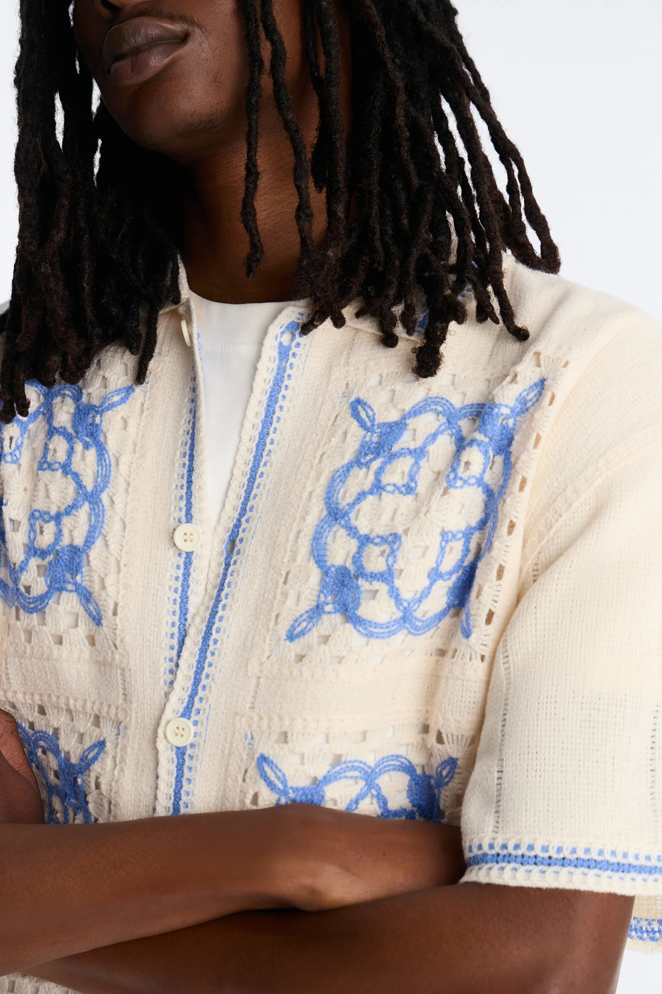 Lido Isle Crochet Button Up Shirt - Cream - Image 3