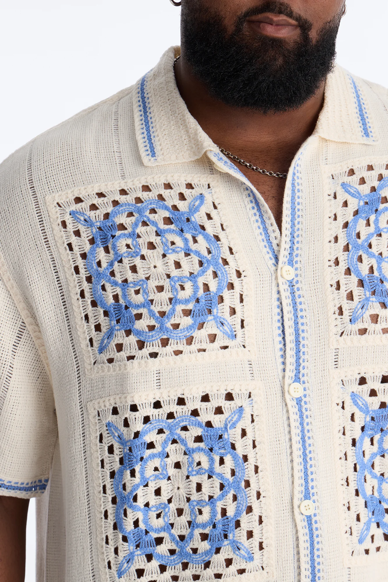 Lido Isle Crochet Button Up Shirt - Cream - Image 7