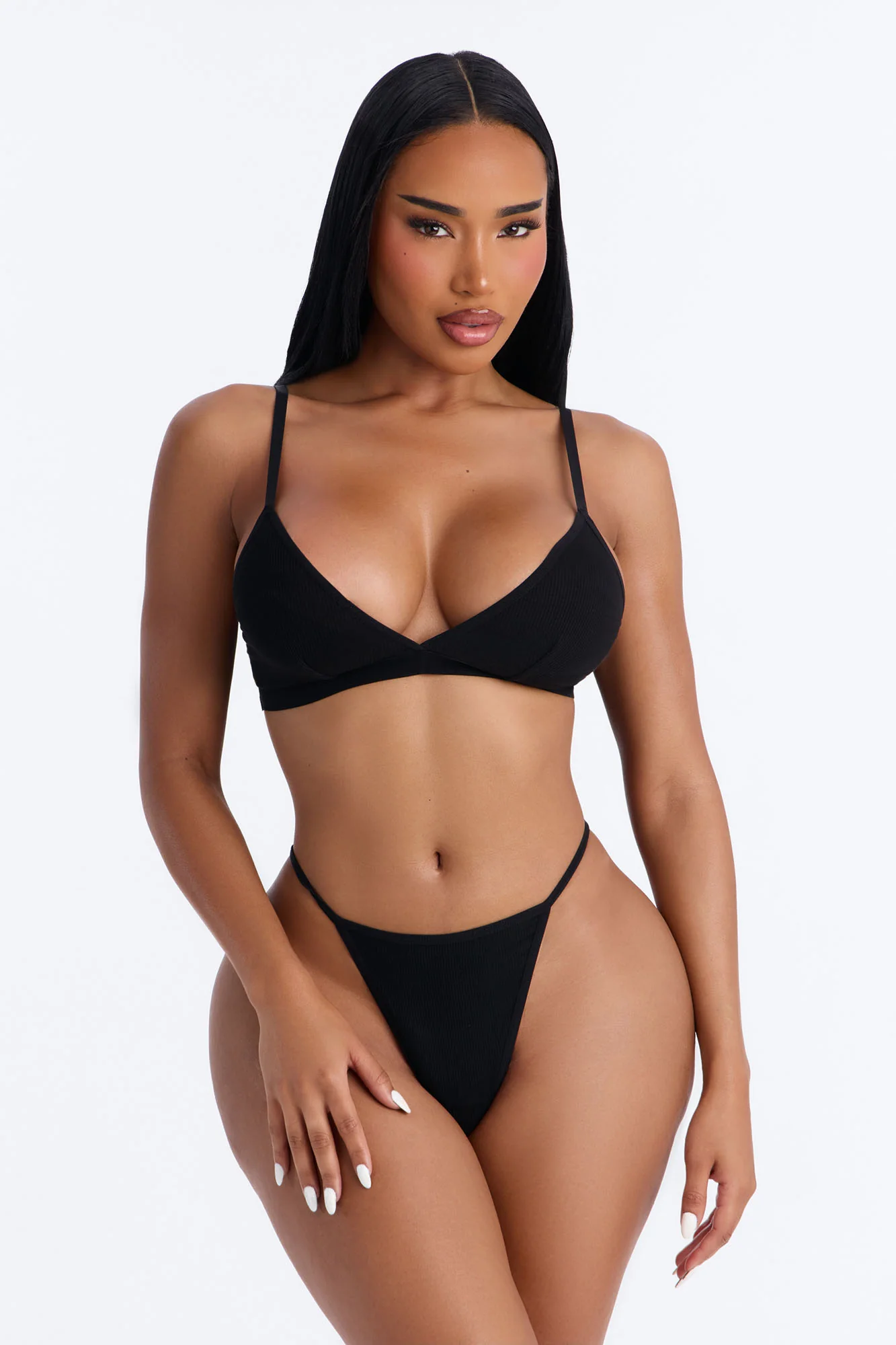 Light Weight Ribbed Lounge G-String Panty - Black - Image 2
