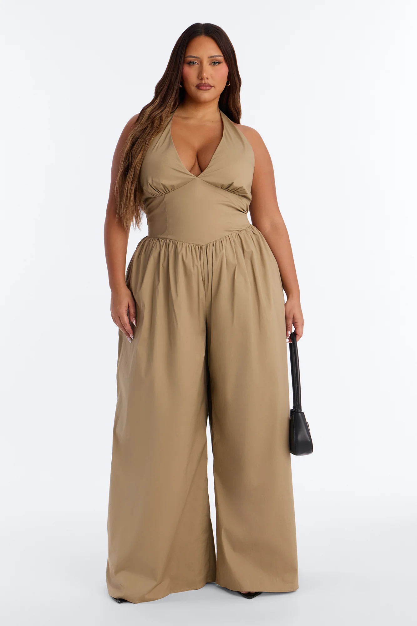Lighter Than Air Poplin Halter Jumpsuit - Khaki - Image 5
