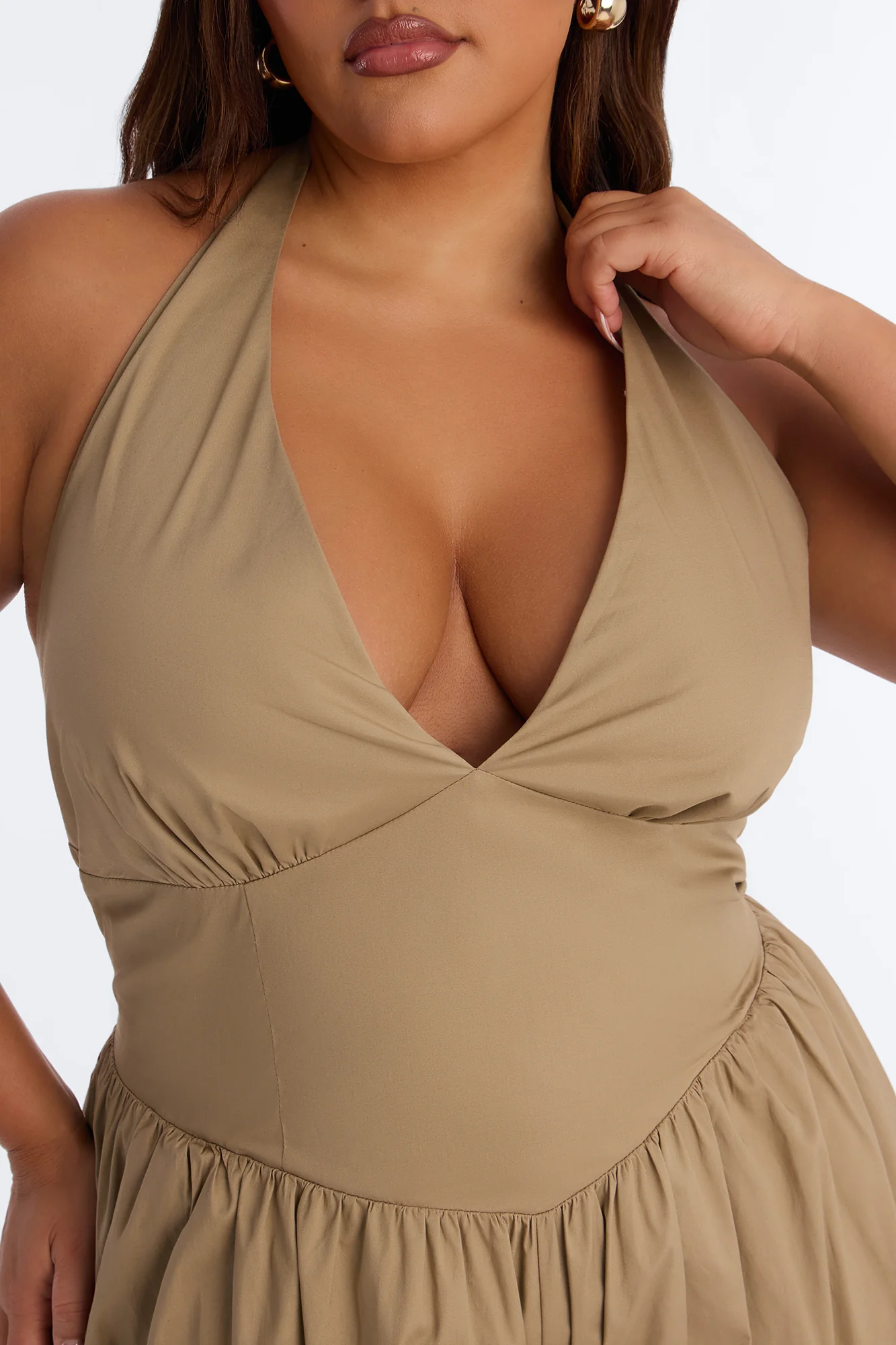 Lighter Than Air Poplin Halter Jumpsuit - Khaki - Image 7