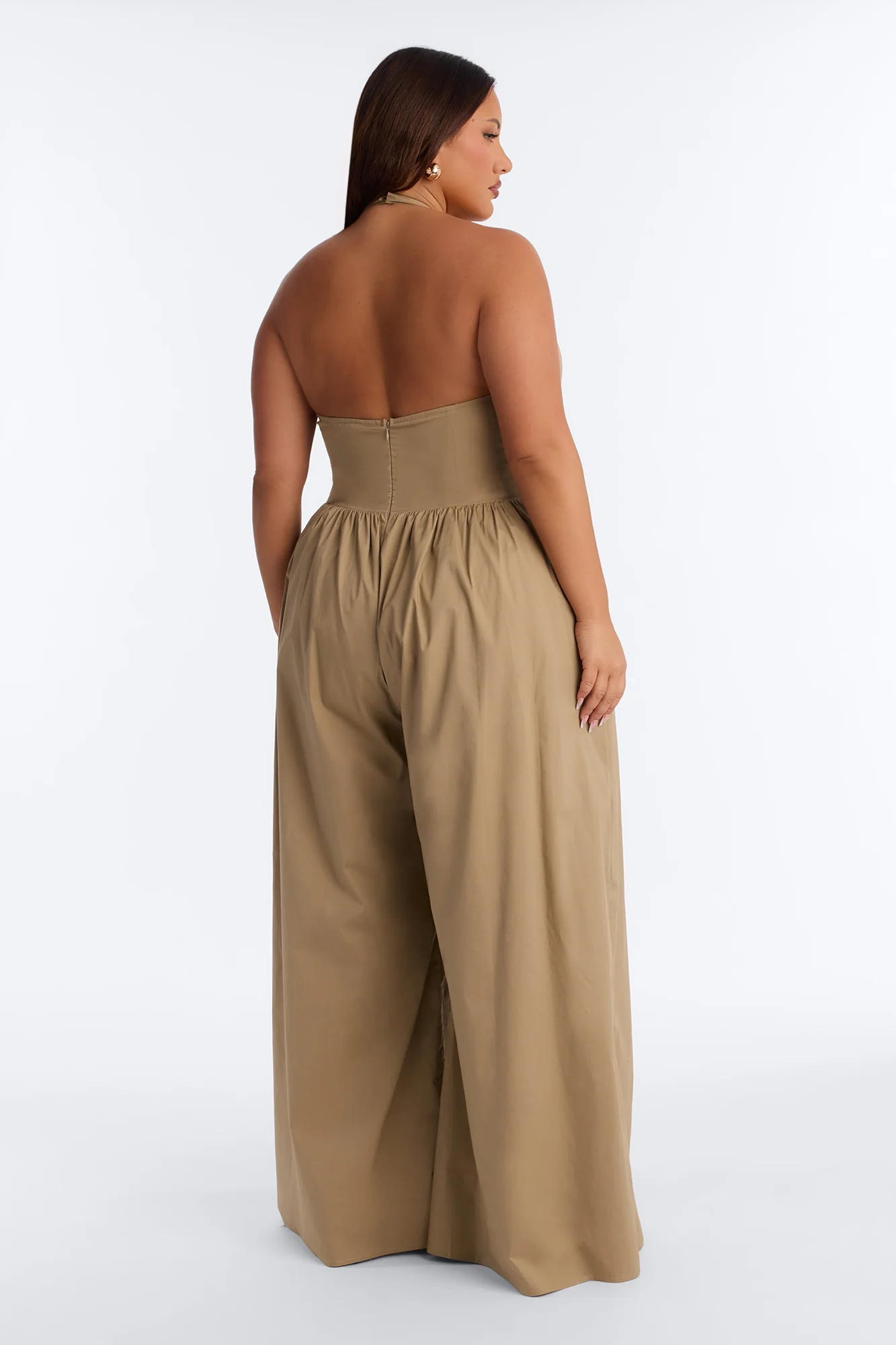 Lighter Than Air Poplin Halter Jumpsuit - Khaki - Image 8