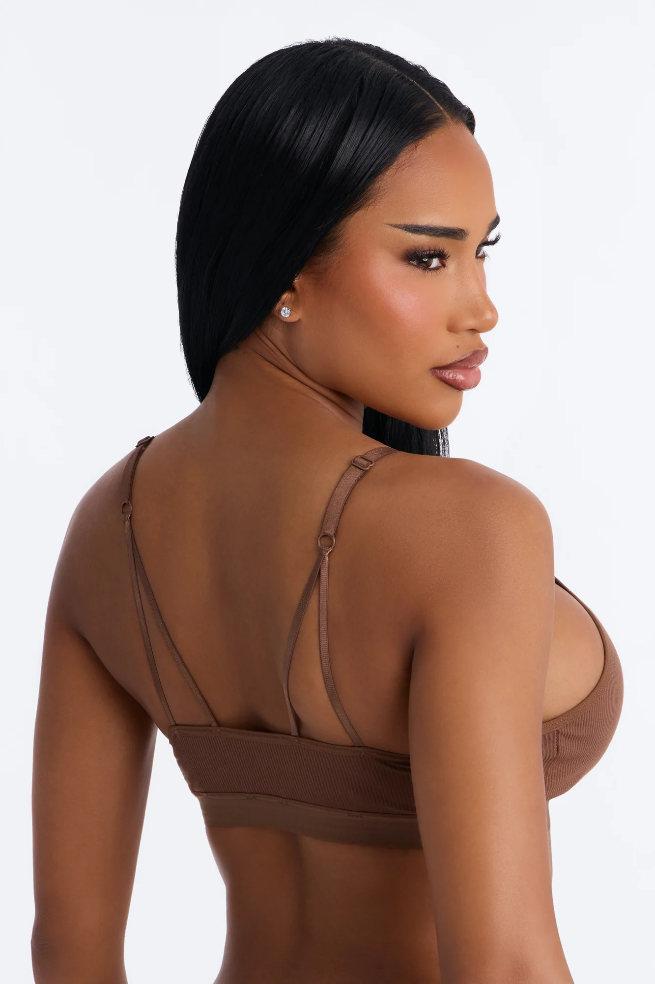 Lightweight Ribbed Lounge Bralette - Brown - Image 3