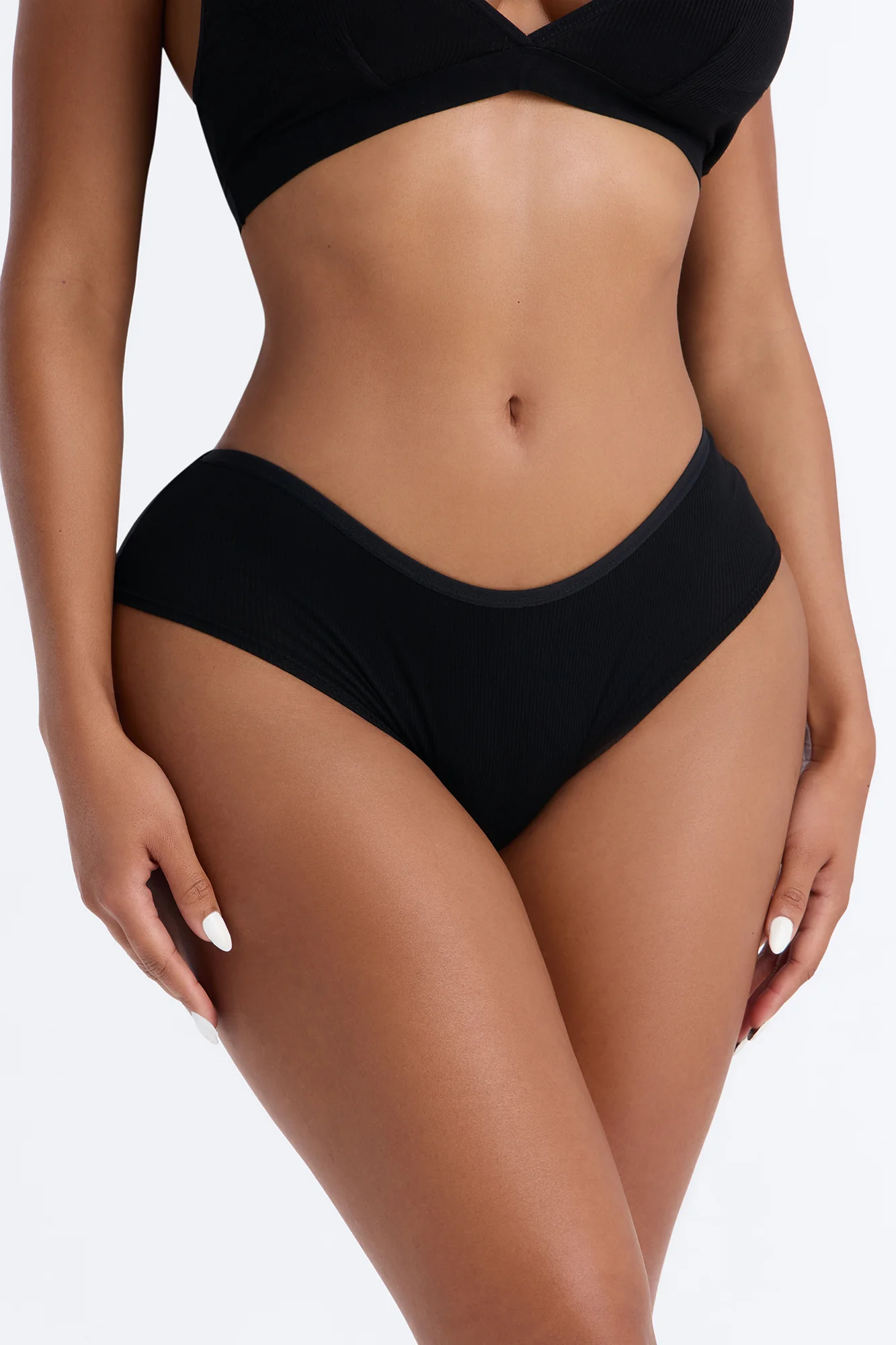 Lightweight Ribbed Lounge Hipster Panty - Black