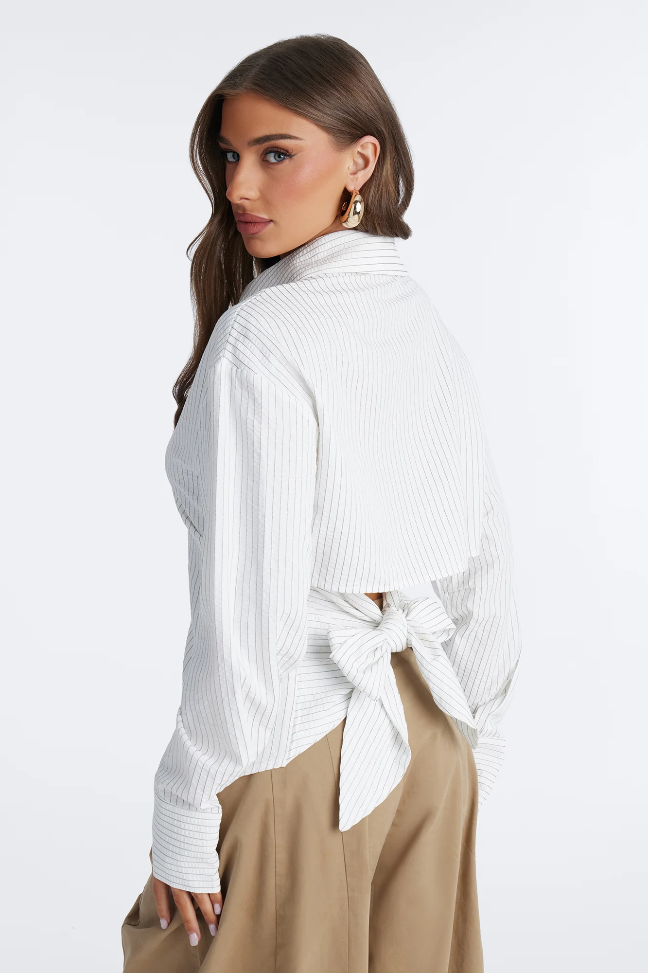 Like You Mean It Tie Back Pinstripe Shirt - White/combo - Image 3