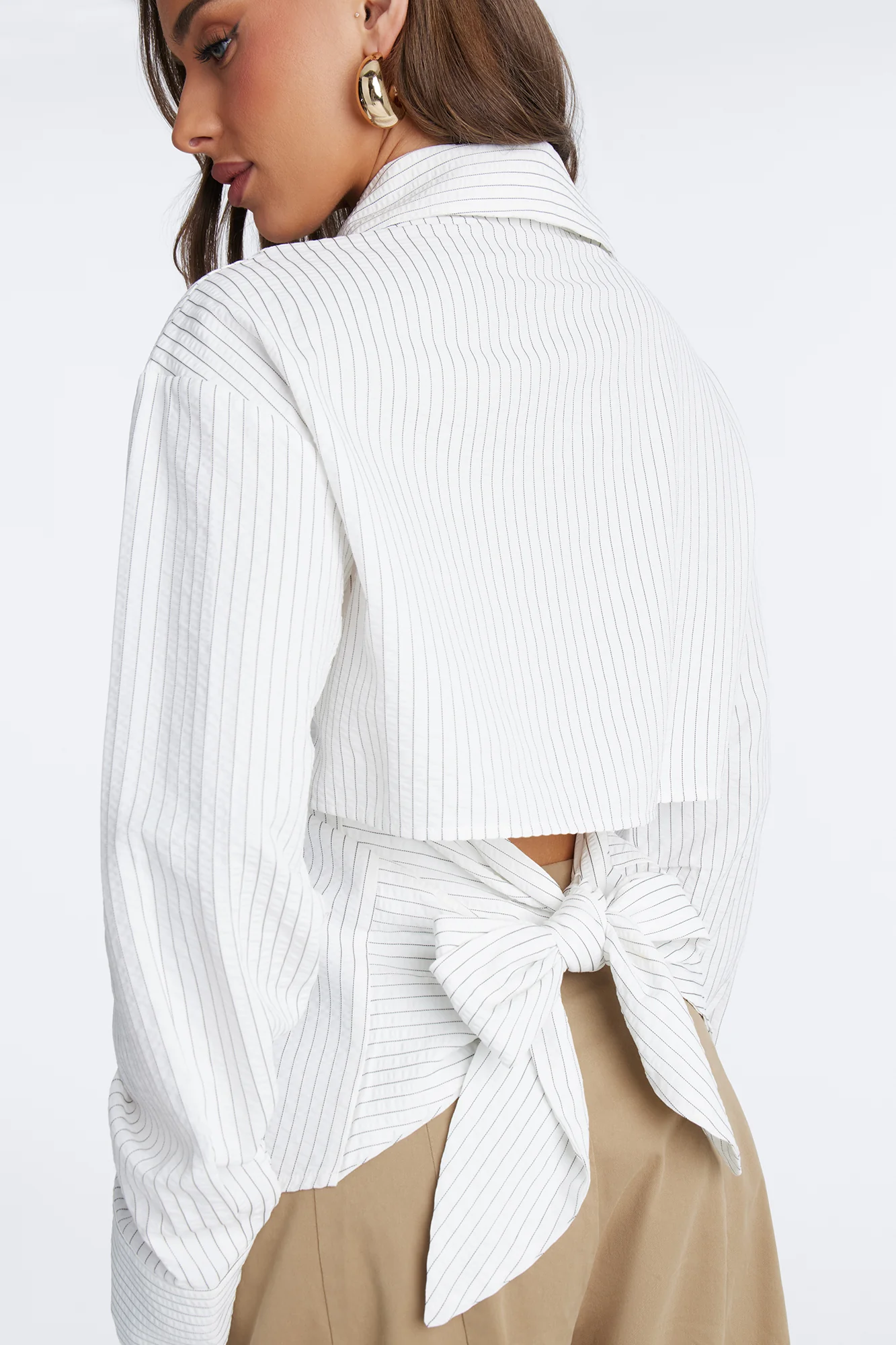 Like You Mean It Tie Back Pinstripe Shirt - White/combo - Image 4