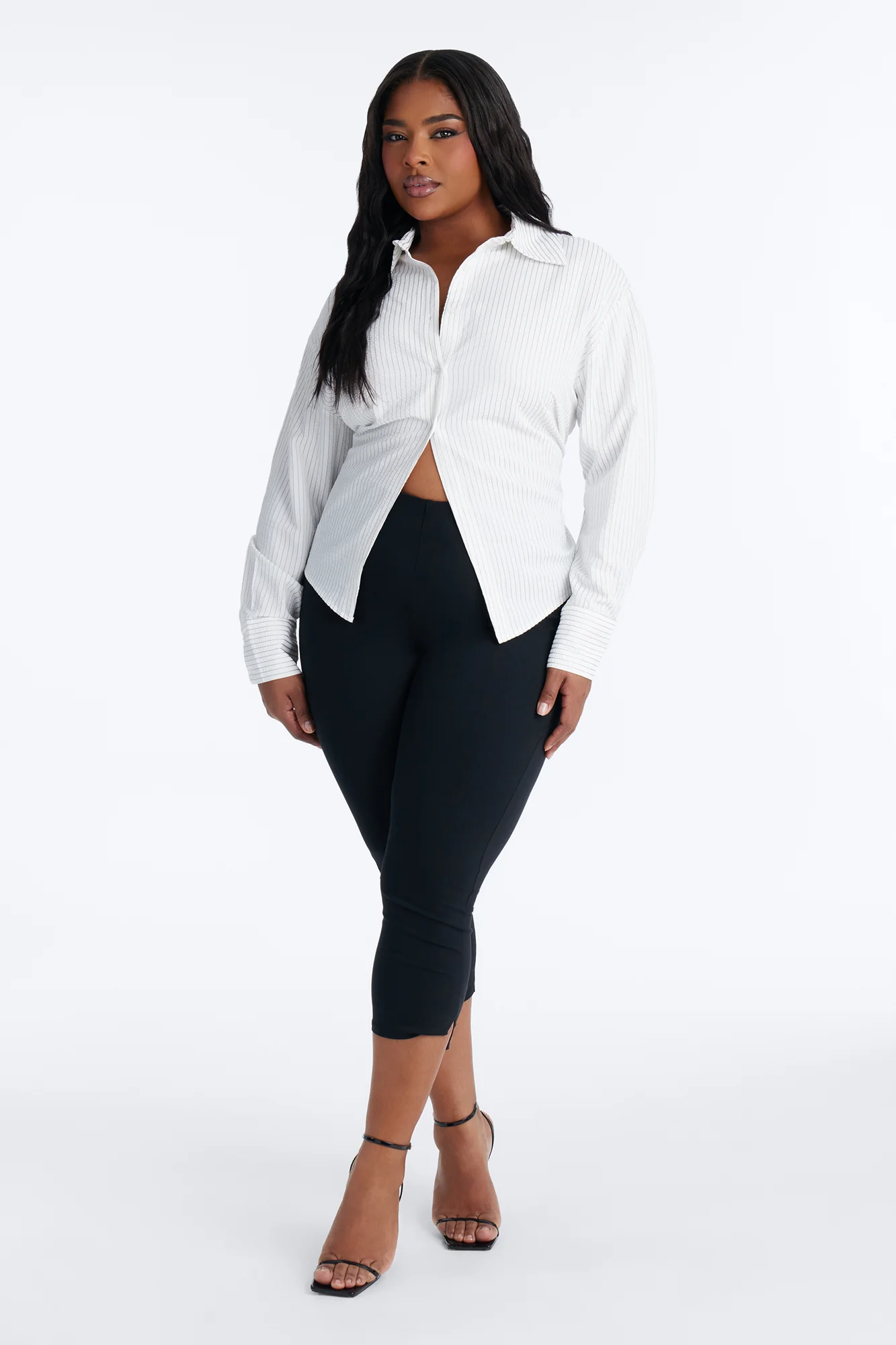 Like You Mean It Tie Back Pinstripe Shirt - White/combo - Image 6