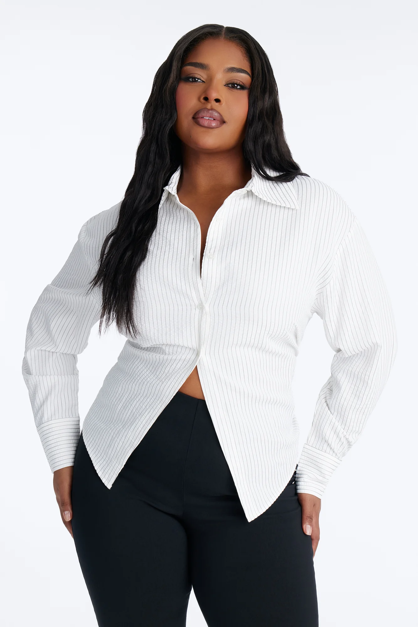Like You Mean It Tie Back Pinstripe Shirt - White/combo - Image 7