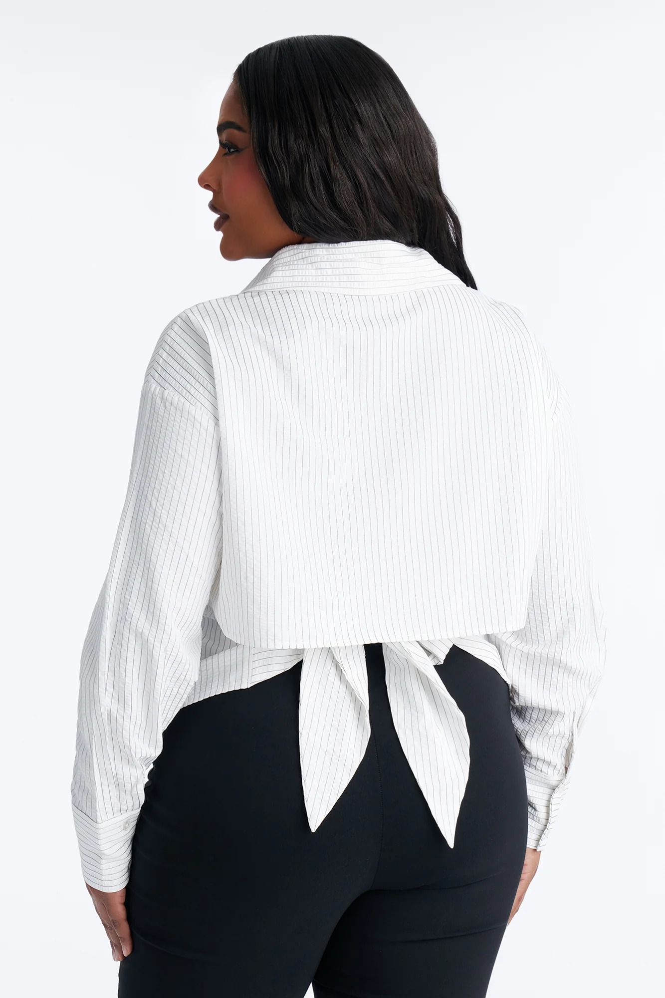 Like You Mean It Tie Back Pinstripe Shirt - White/combo - Image 9