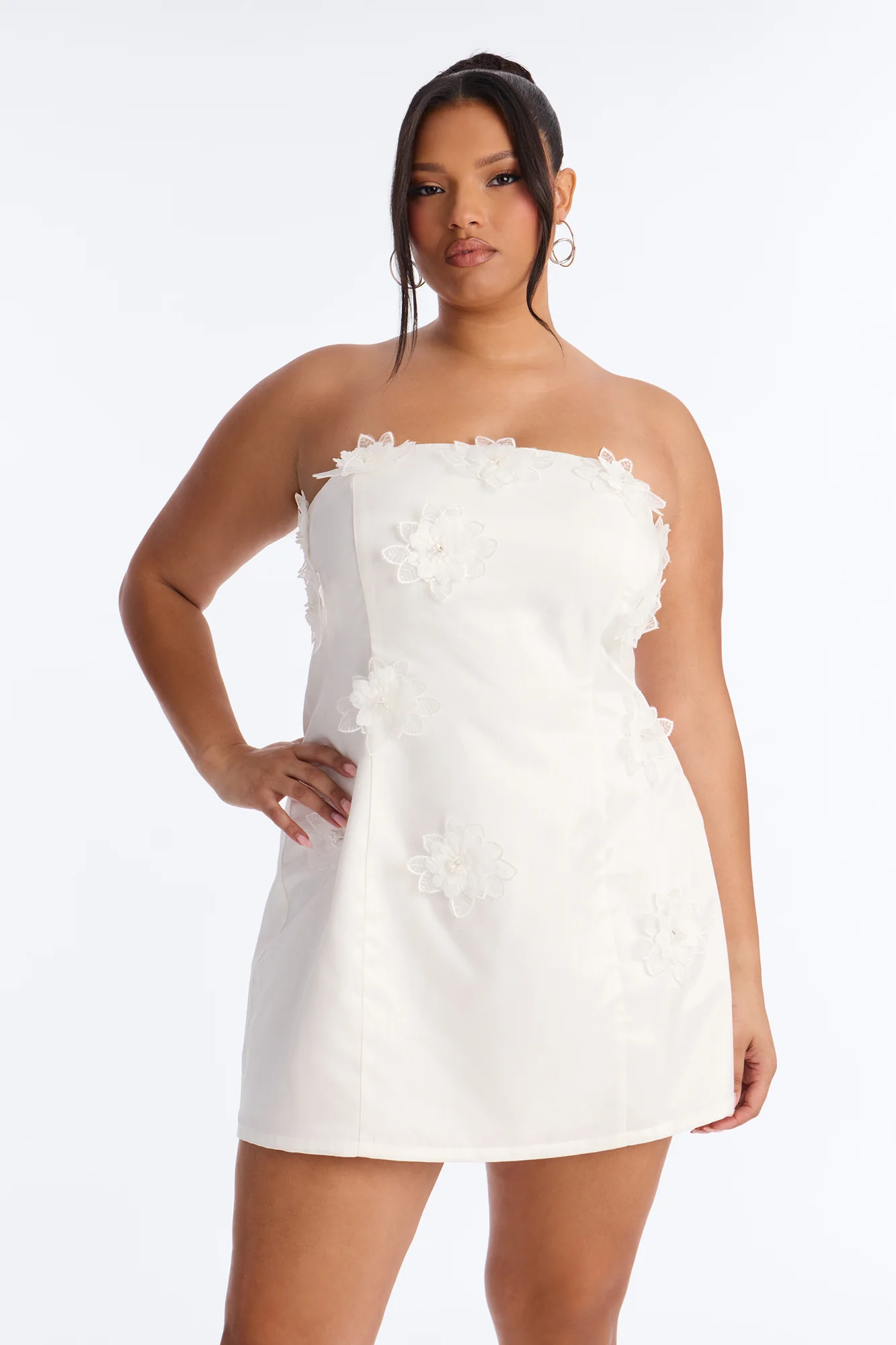Liliane Strapless Satin Mini Dress - White - Image 6