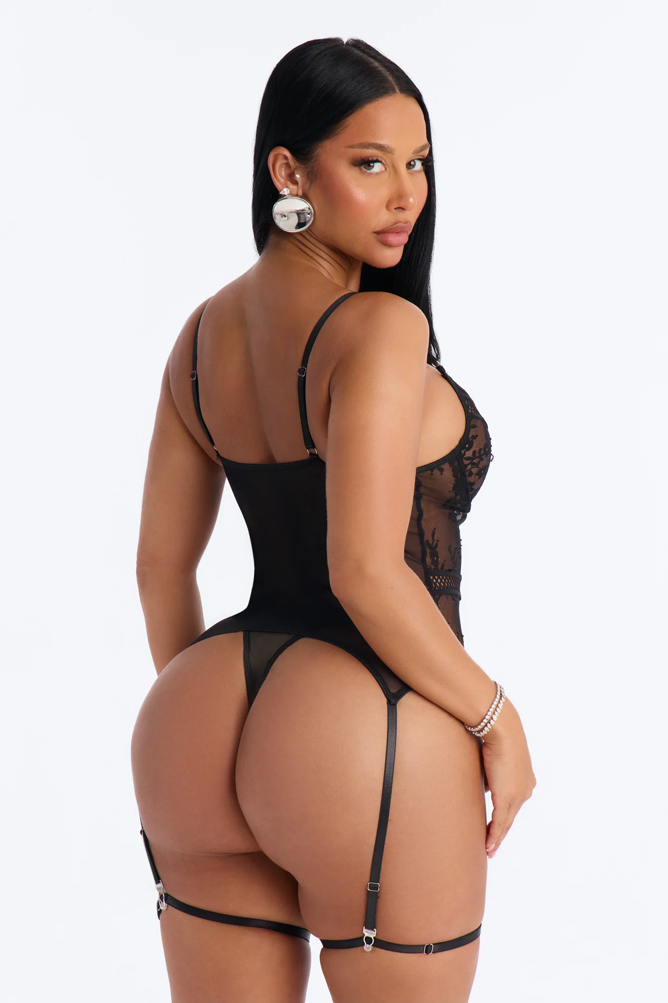 Lilliana Mesh Embroidered 2 Piece Corset Set - Black - Image 3